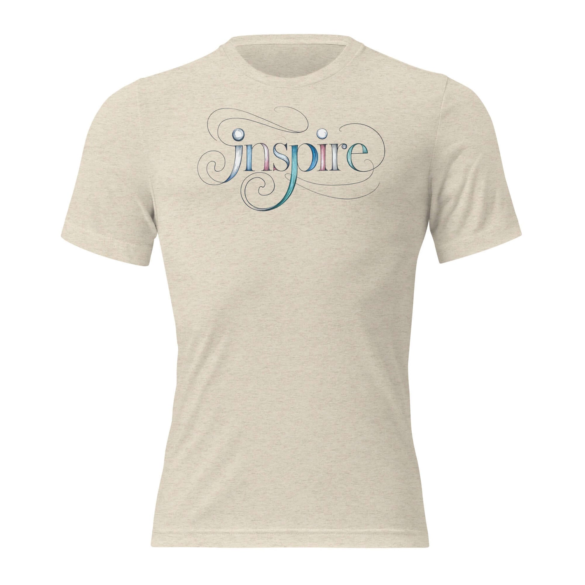 Inspire Sketch Women's Short Sleeve T-Shirt featuring elegant word art design in soft beige color.