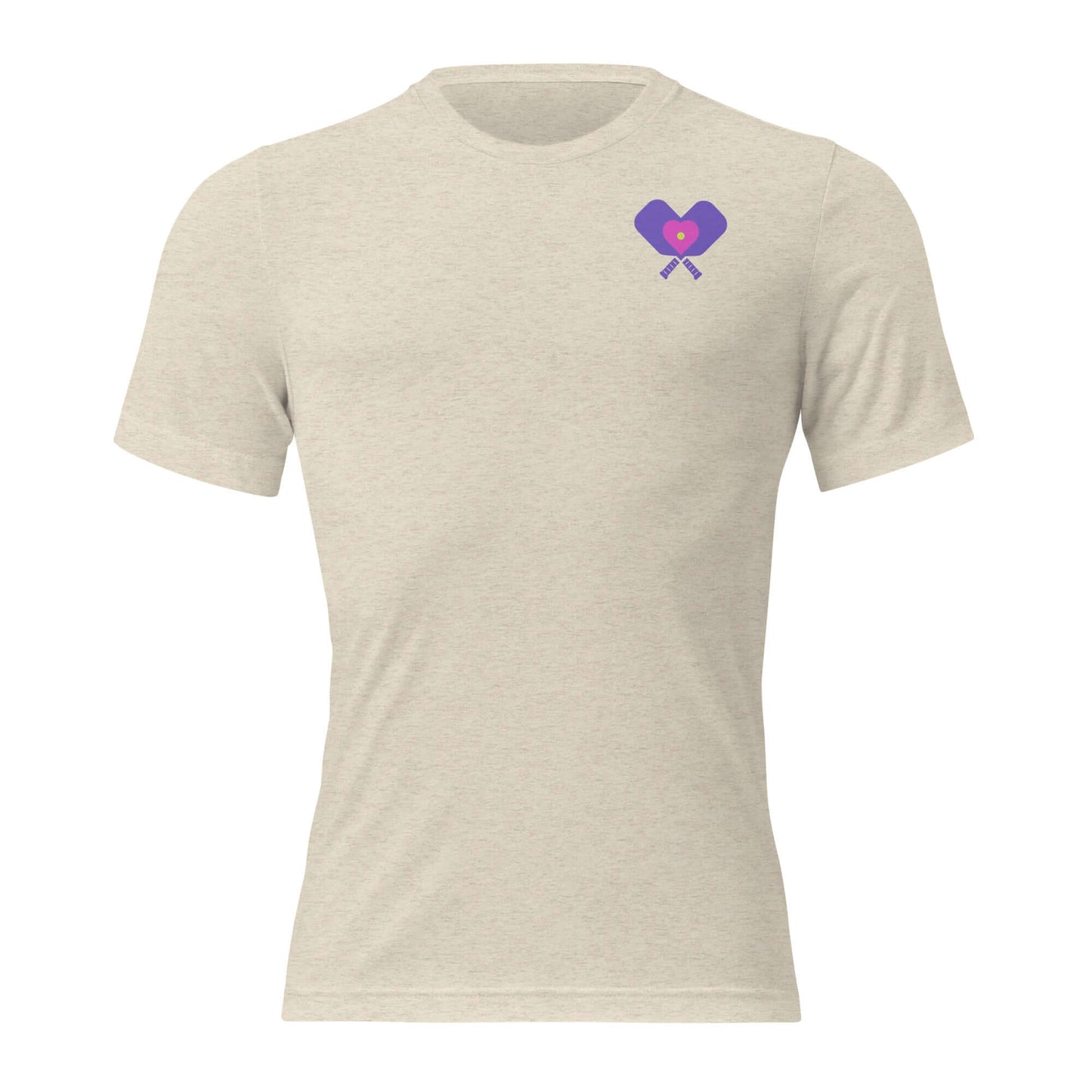 Women’s LOVE Pickleball Short Sleeve Shirt with heart and paddle design in a sporty and casual style.