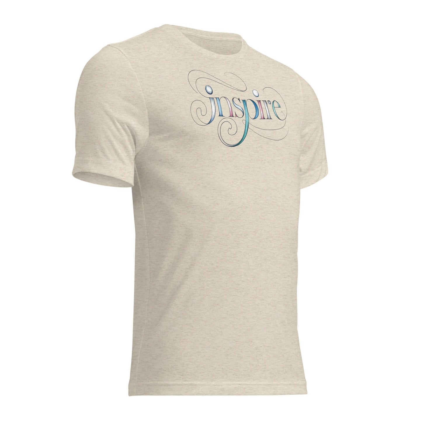 Inspire Sketch Women's Short Sleeve T-Shirt in light beige with elegant word art design on the front.