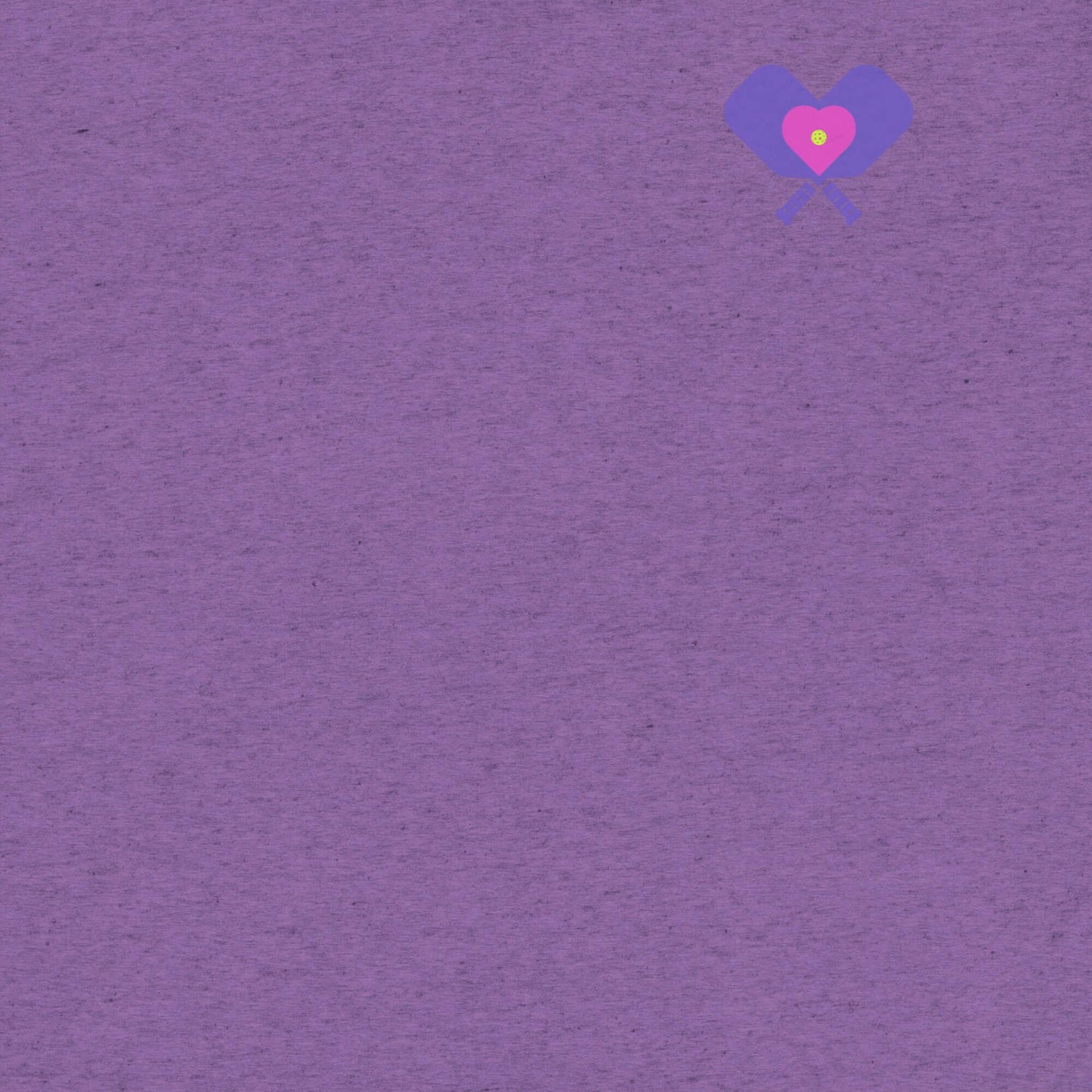 Purple background with a heart and pickleball paddles design, perfect for the women's LOVE Pickleball shirt.