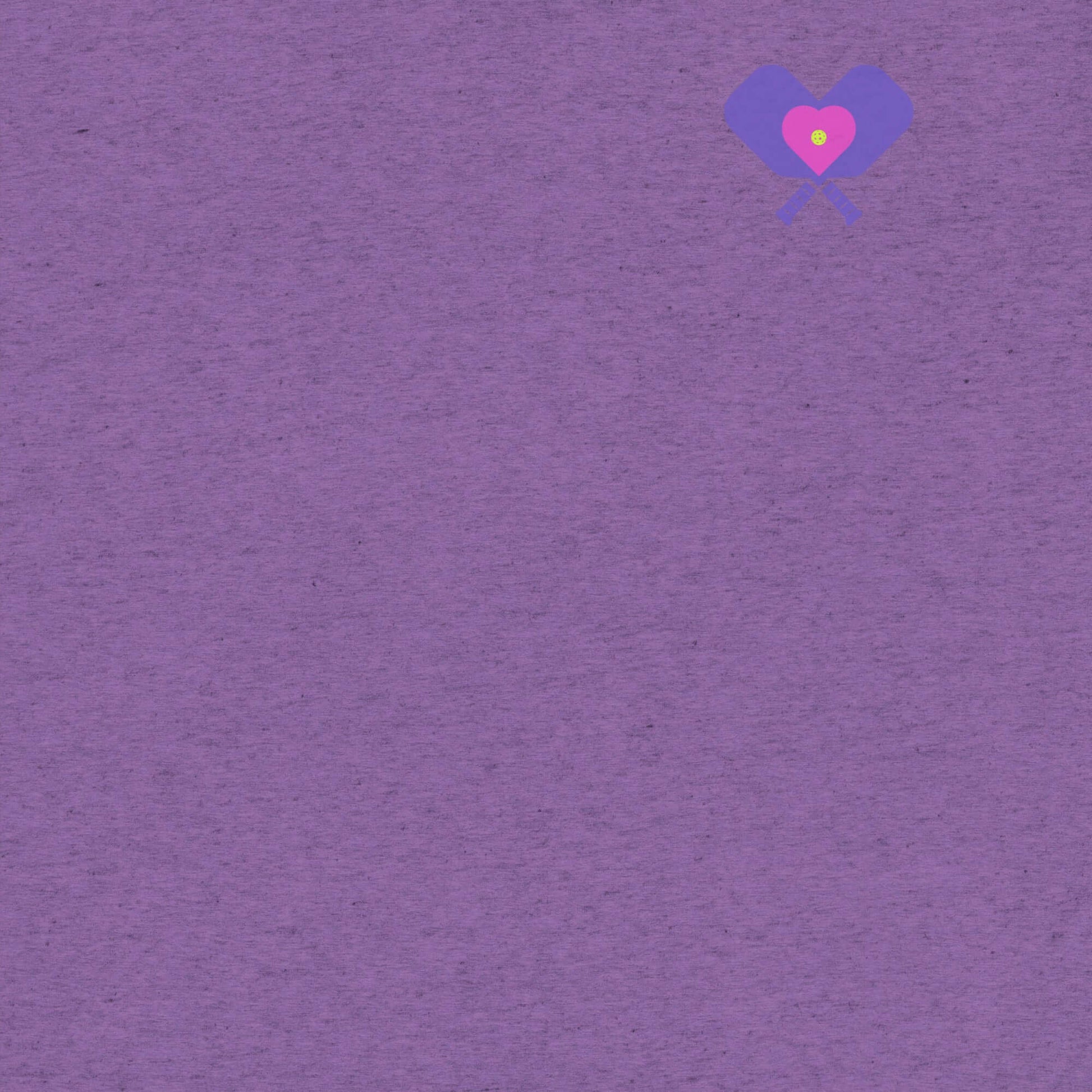 Purple background with a heart and pickleball paddles design, perfect for the women's LOVE Pickleball shirt.