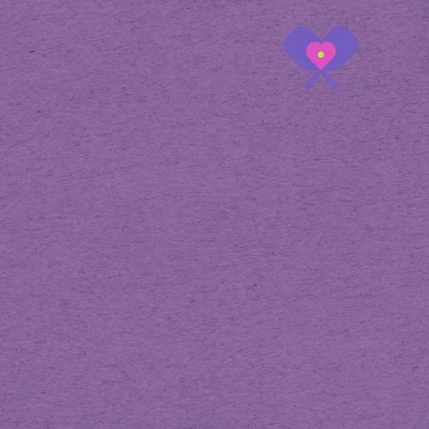 Purple background with a heart and crossed paddles graphic, representing a love for pickleball.