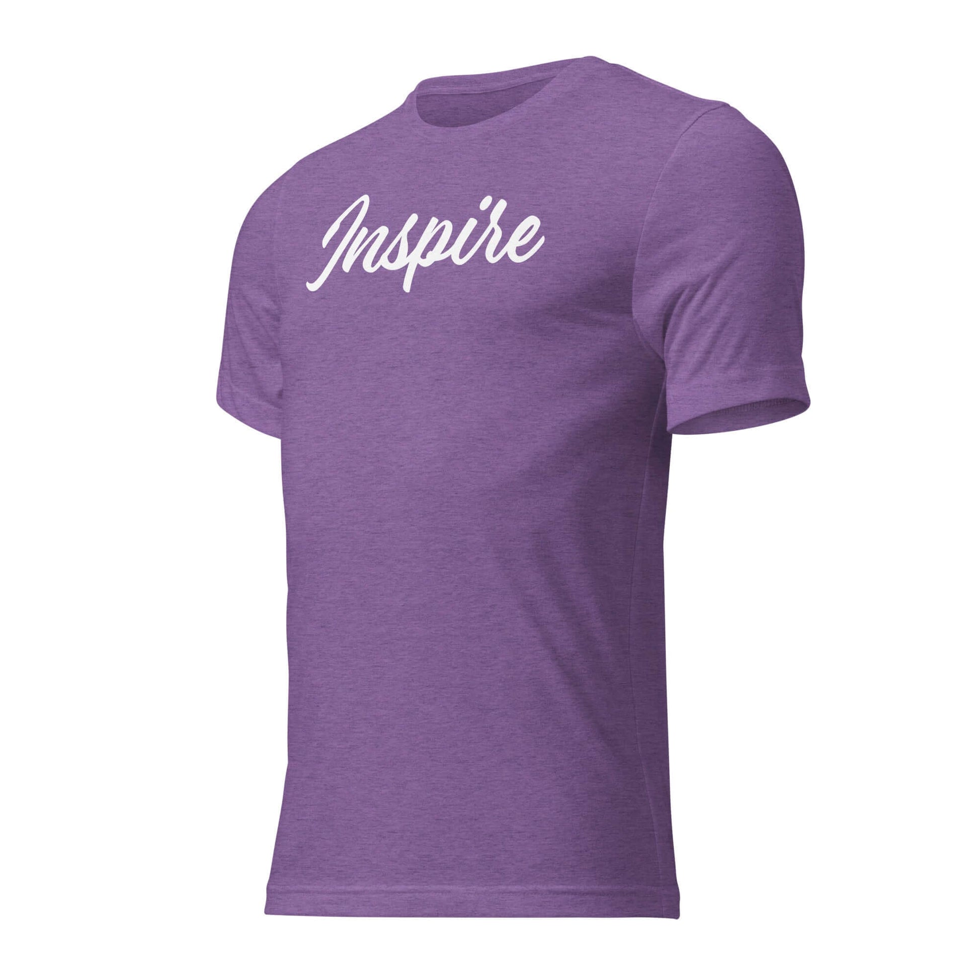 Women's purple 'Inspire' script t-shirt, promoting positivity and motivation through stylish apparel.