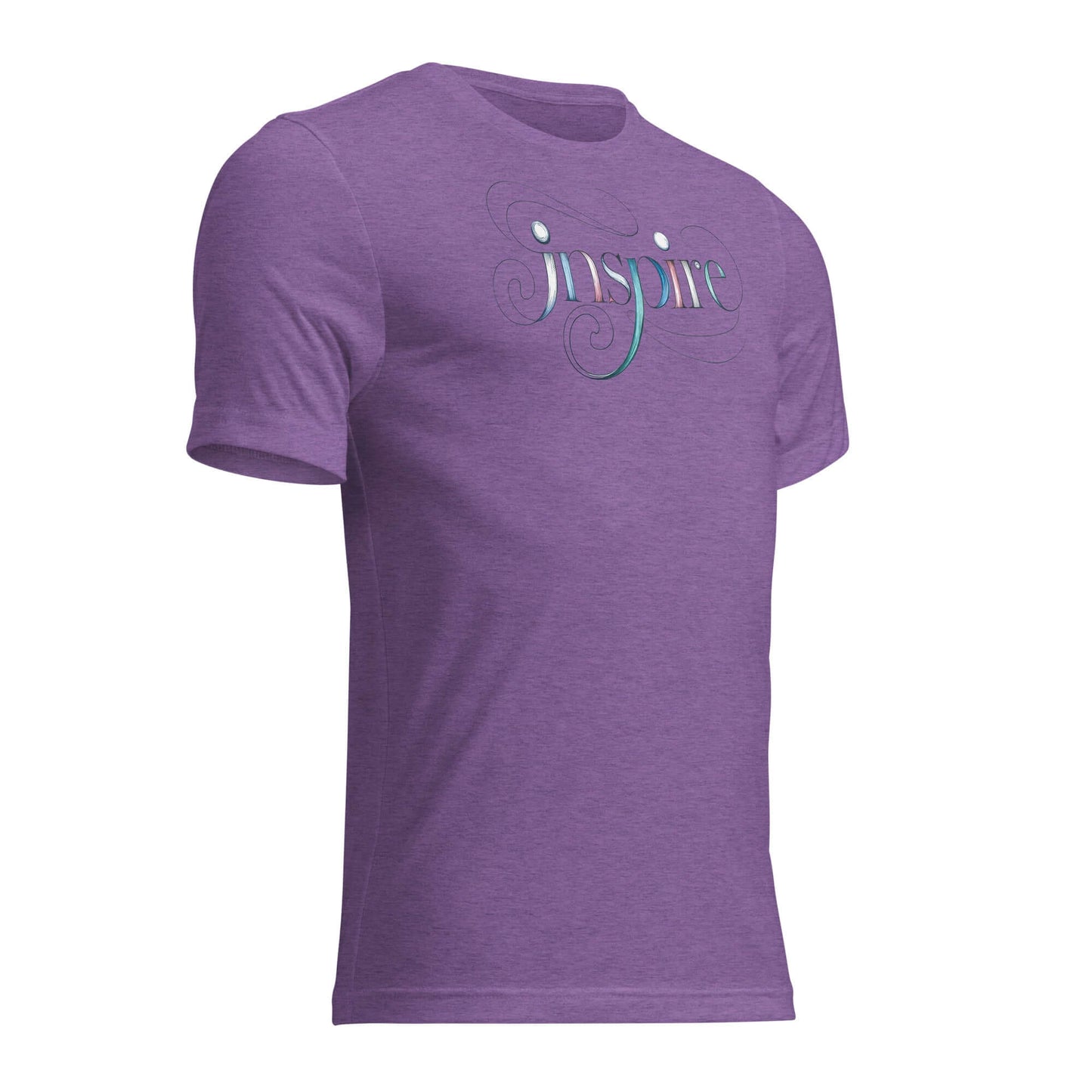 Inspire Sketch Women's Short Sleeve T-Shirt in purple with elegant word art design on the front.