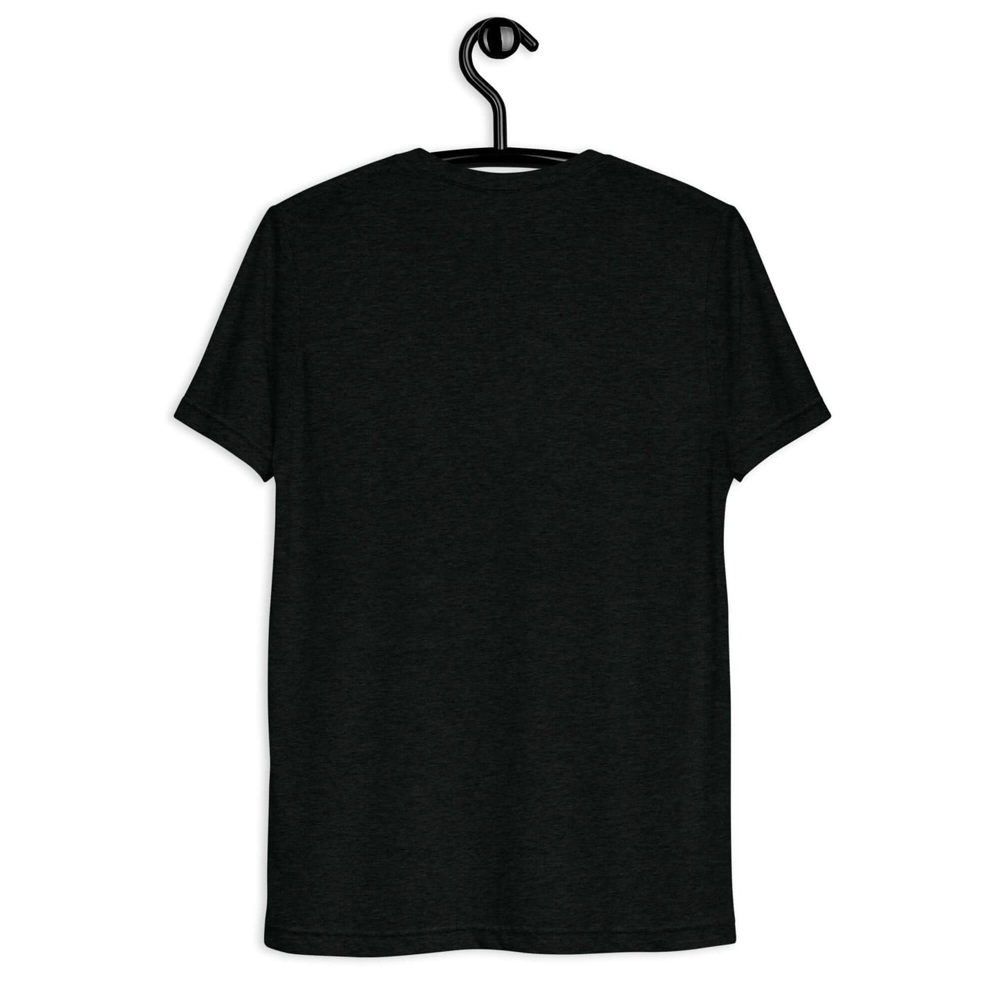 Back view of a black women's short sleeve shirt hanging on a hook, perfect for pickleball enthusiasts.