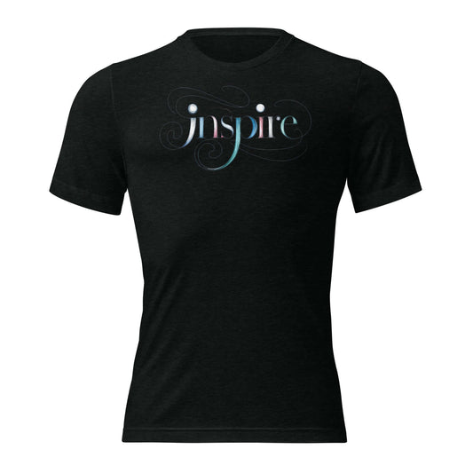 Inspire Sketch Women's Short Sleeve T-Shirt featuring elegant word art design on a black background.