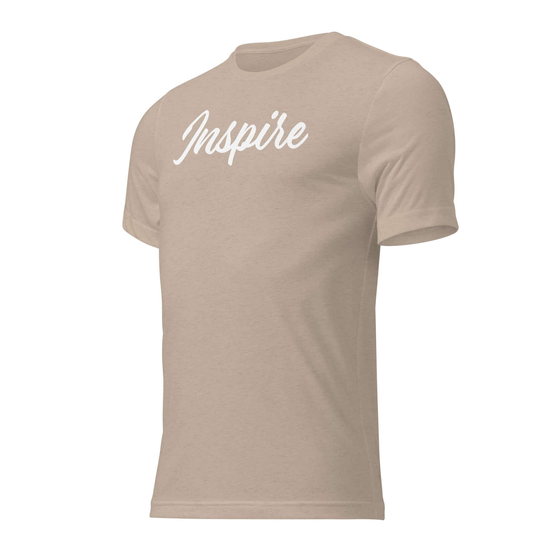 Women's Inspire Script T-Shirt in beige, featuring elegant 'Inspire' design for motivation and positivity.