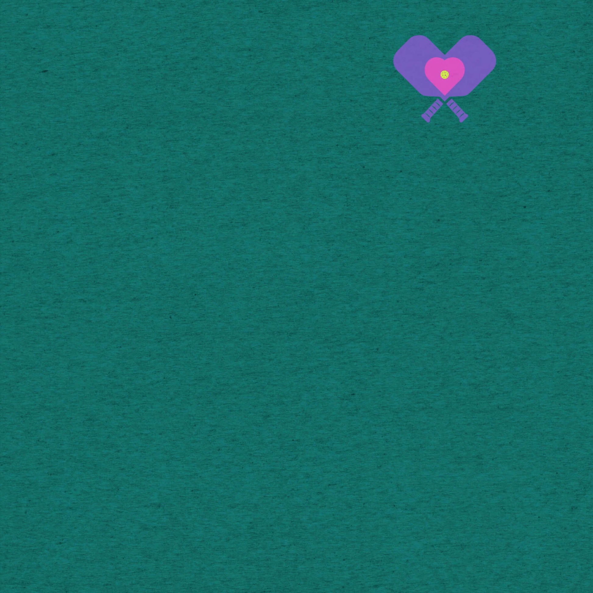 Women’s LOVE Pickleball Short Sleeve Shirt design featuring heart and paddles on a teal background.