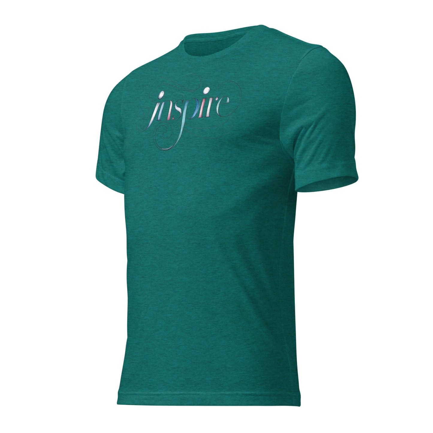 Inspire Sketch Women's Short Sleeve T-Shirt in teal featuring elegant word art design on front.