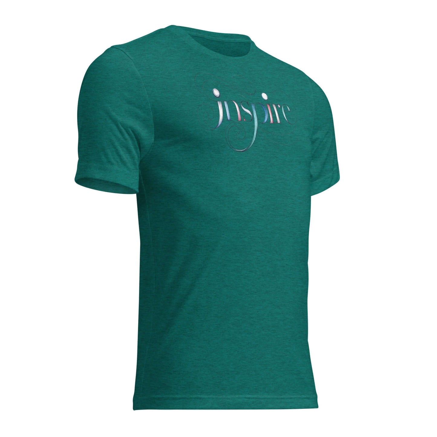 Inspire Sketch Women's Short Sleeve T-Shirt in teal, featuring elegant word art design with flowing letters.