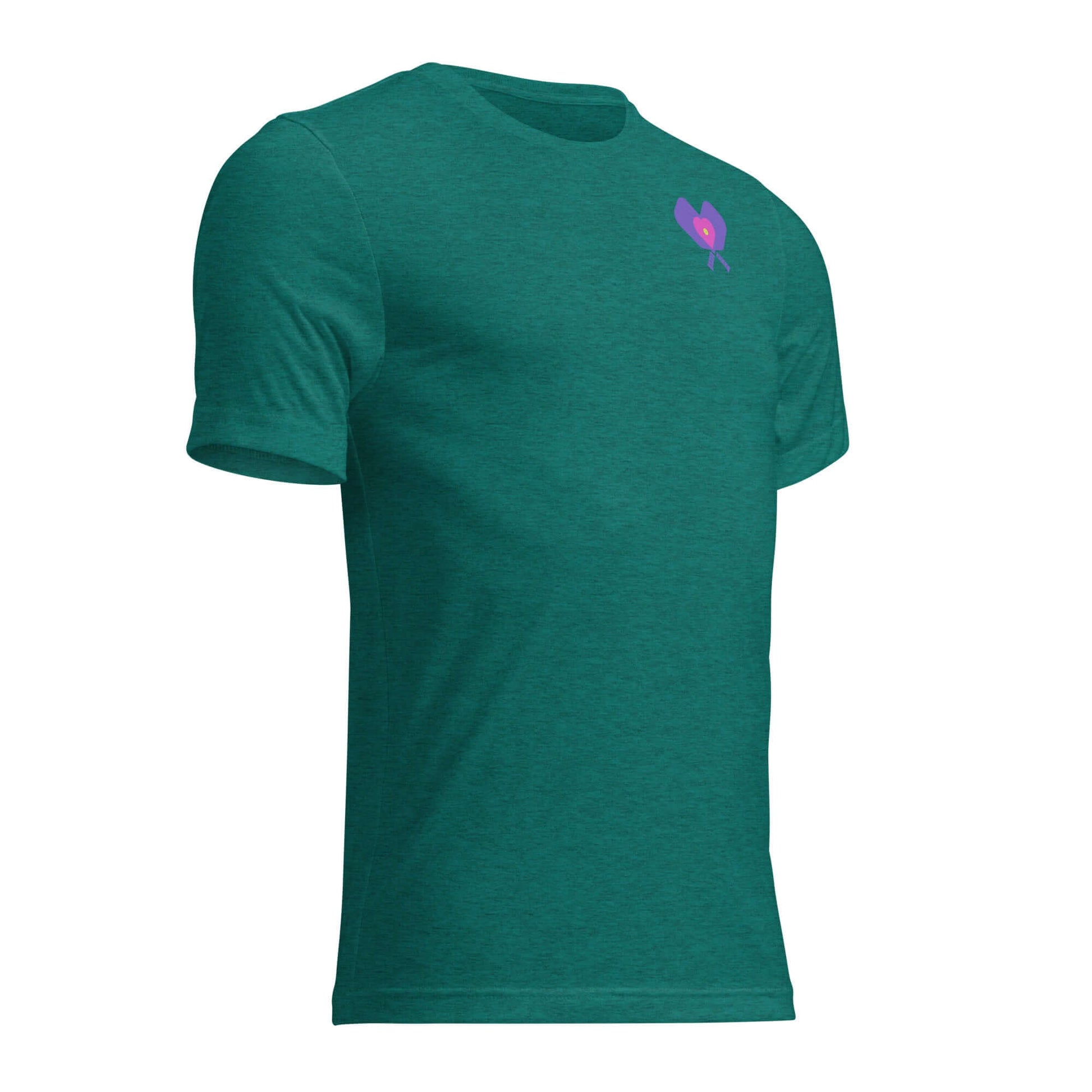 Women’s LOVE Pickleball Short Sleeve Shirt in teal with a heart and pickleball design.