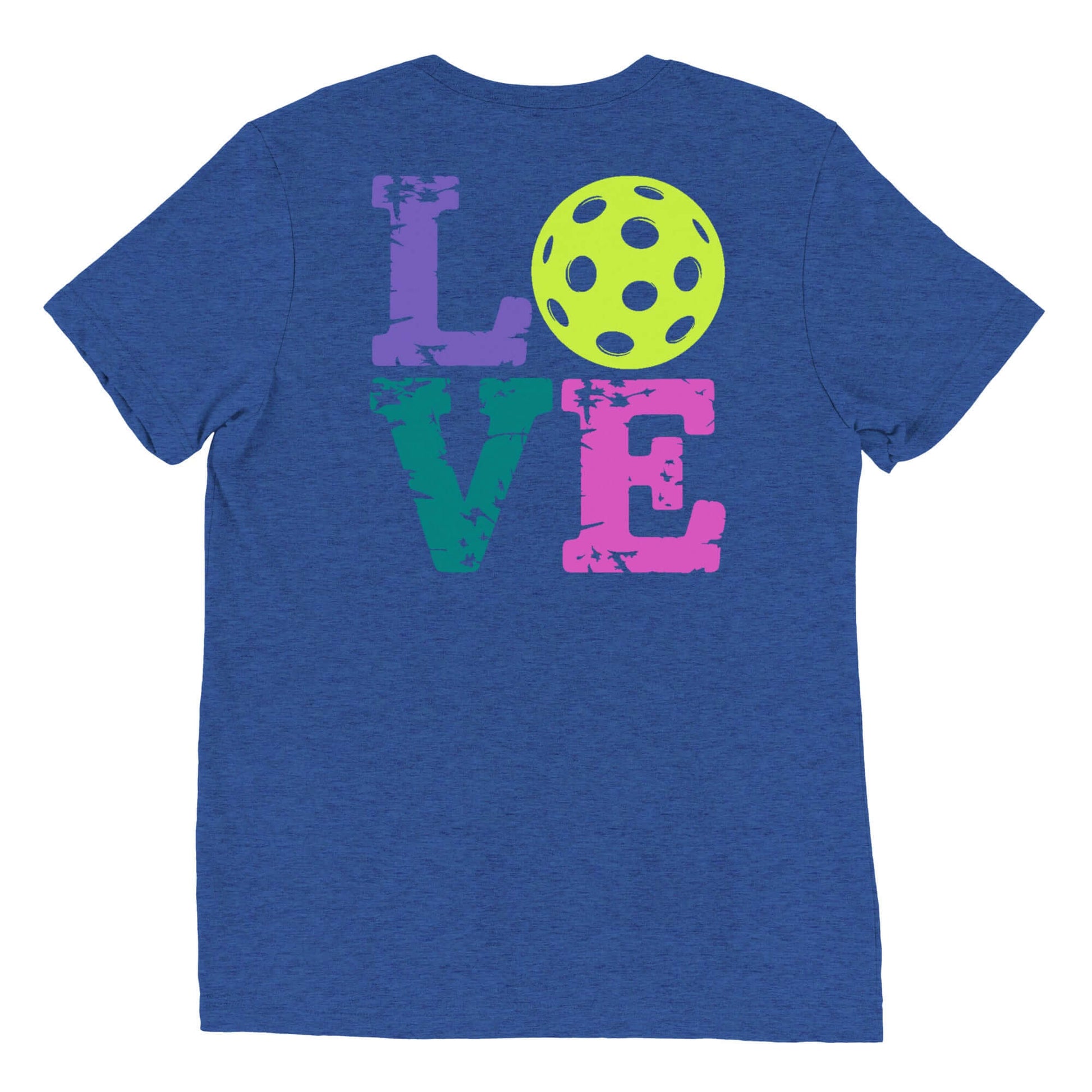 Women’s LOVE Pickleball Short Sleeve Shirt featuring colorful LOVE text and a pickleball graphic on the back.