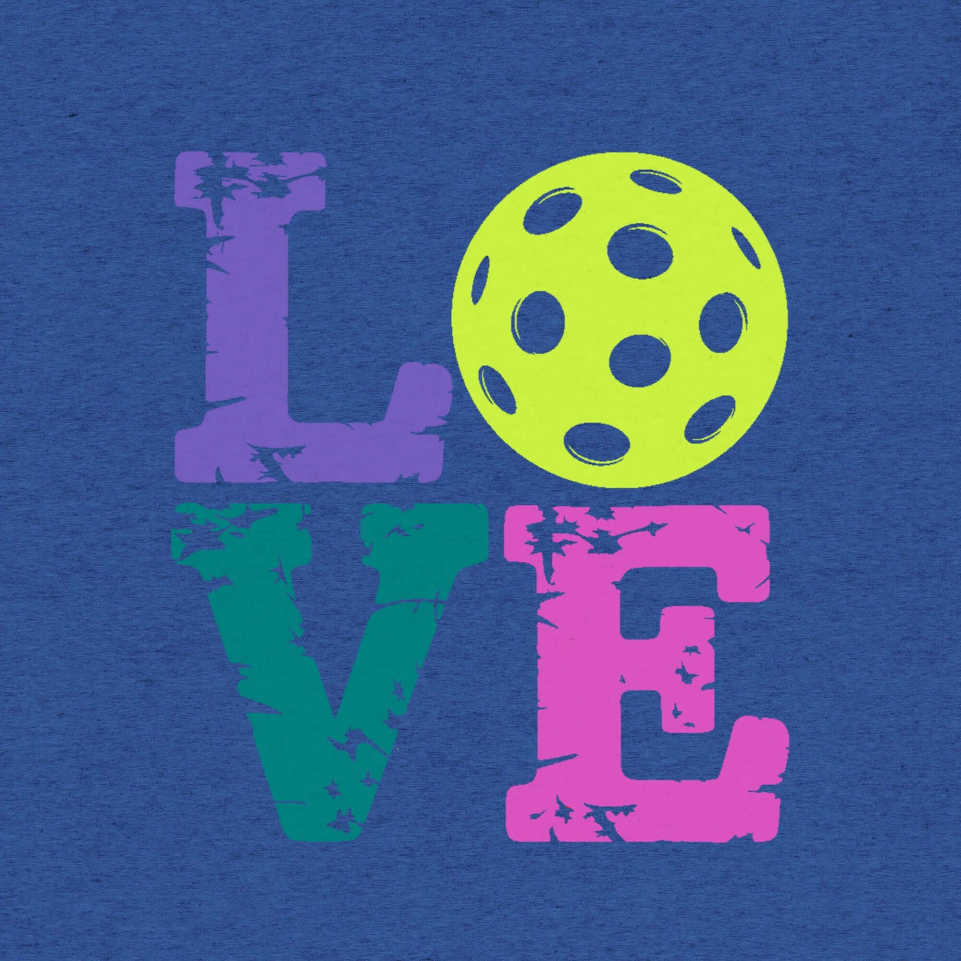 Colorful LOVE design with a pickleball, showcasing pickleball pride and style.