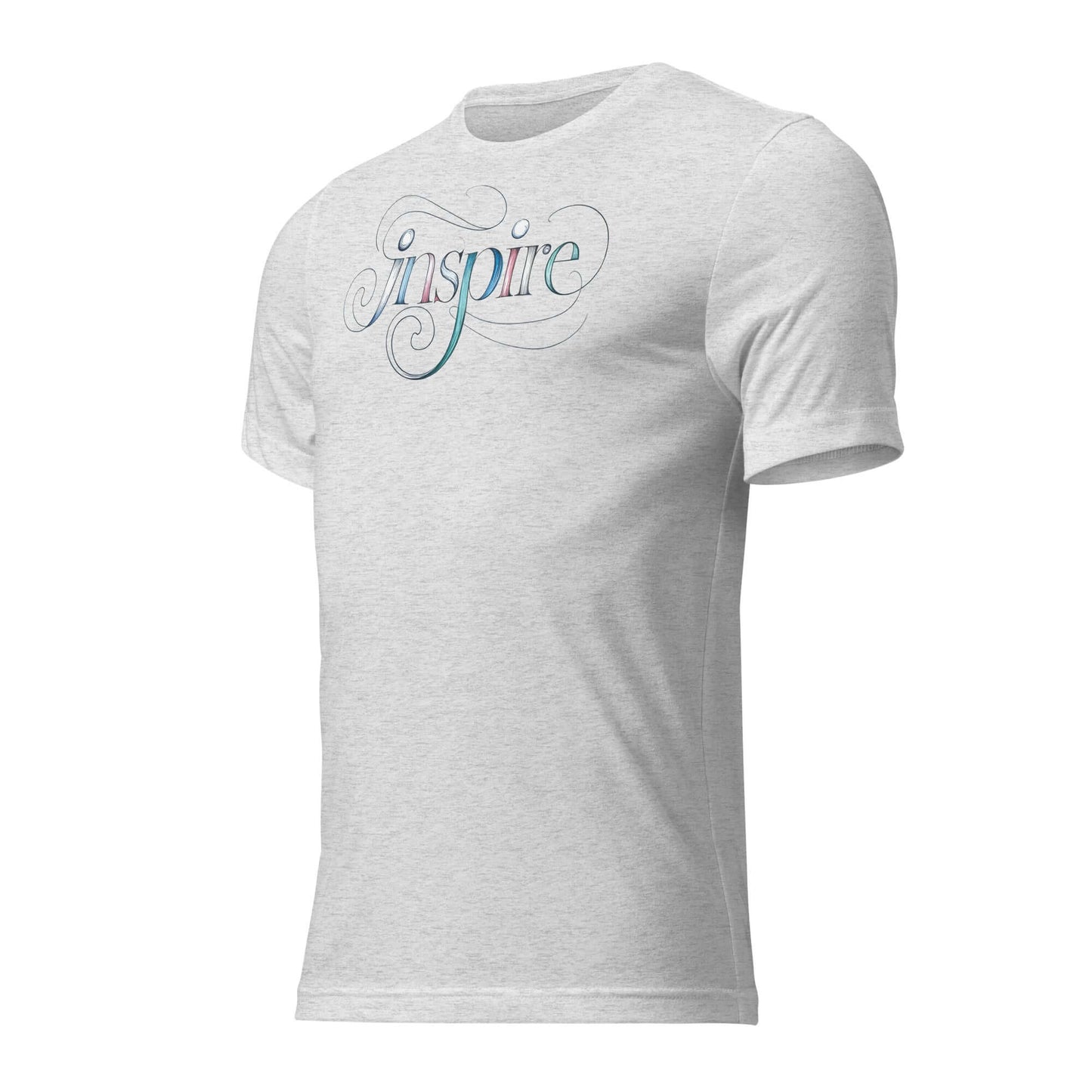 Inspire Sketch Women's Short Sleeve T-Shirt featuring elegant word art design on a gray background.