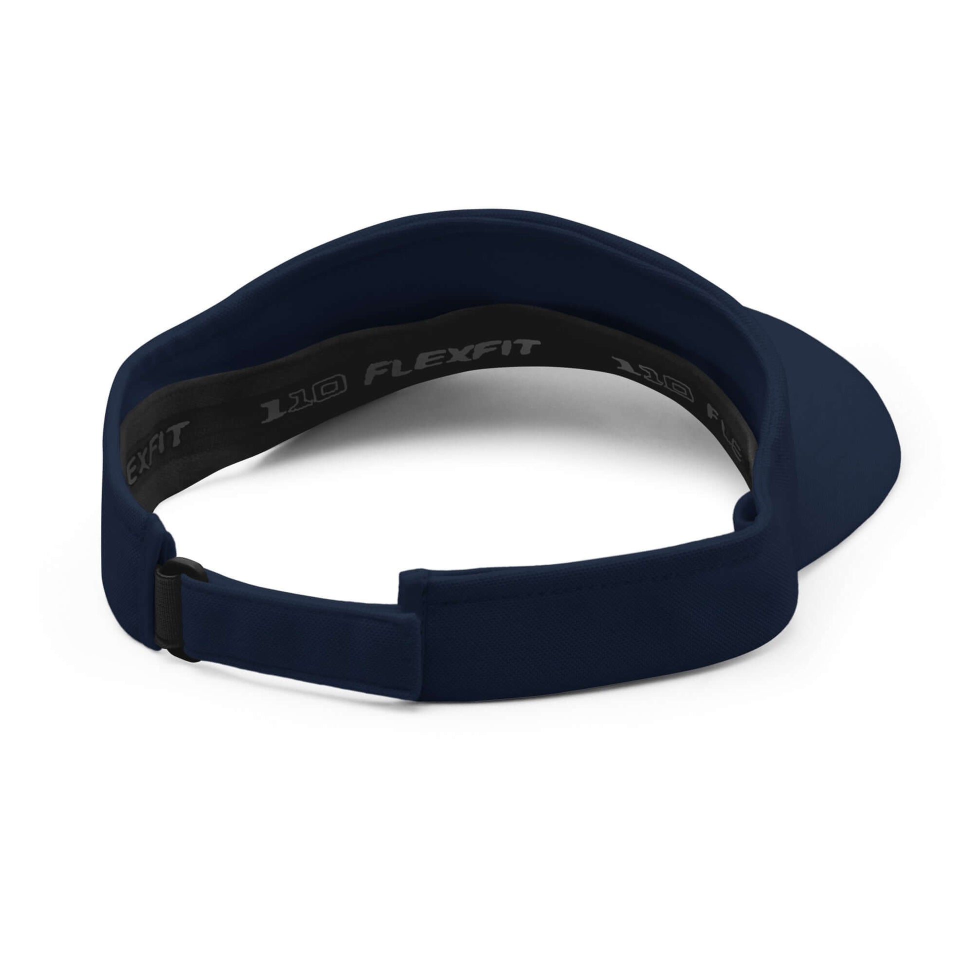 Back view of navy pickleball embroidered adjustable visor showcasing Flexfit band and buckle closure.