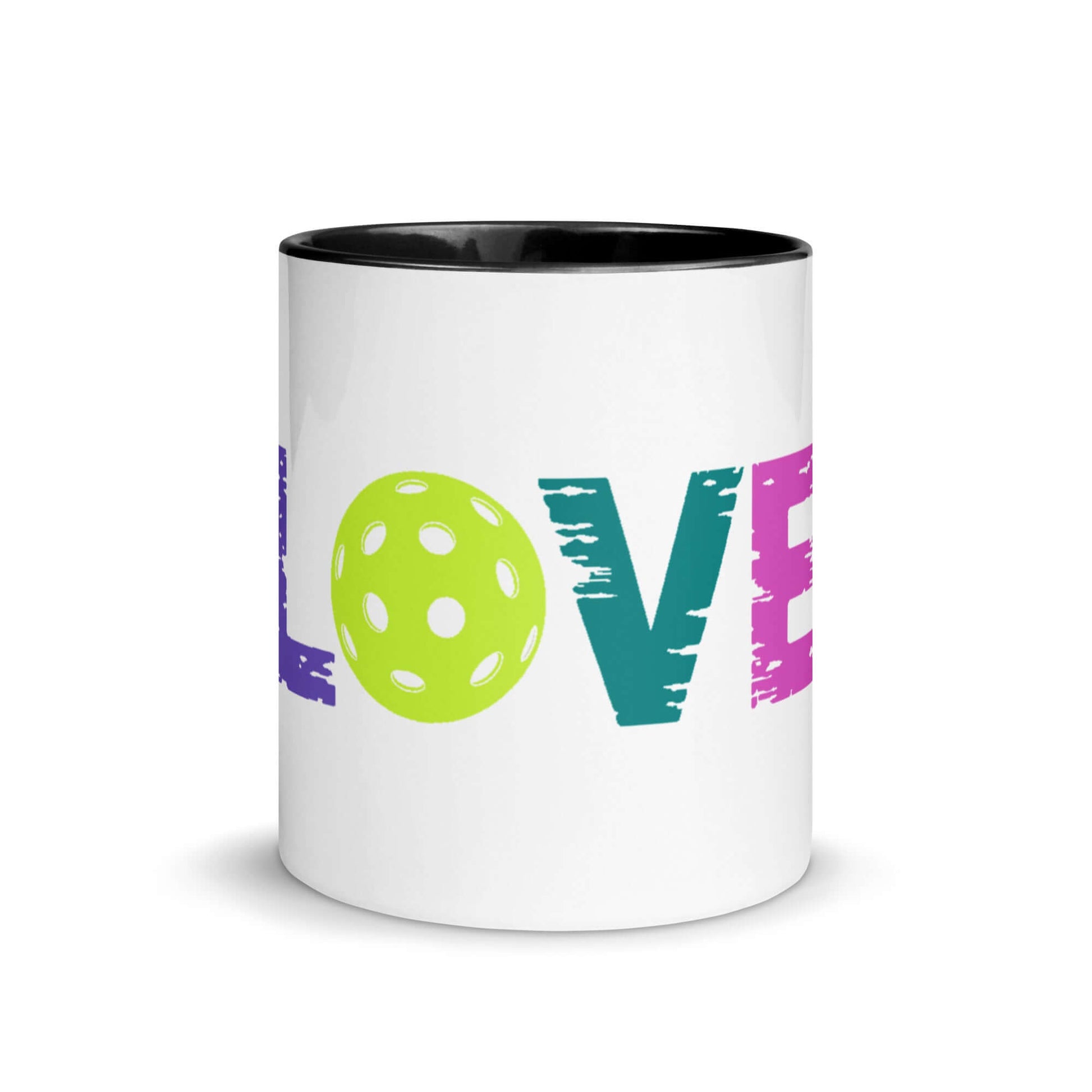 LOVE Pickleball mug featuring vibrant colors and a pickleball design, perfect for dedicated fans.