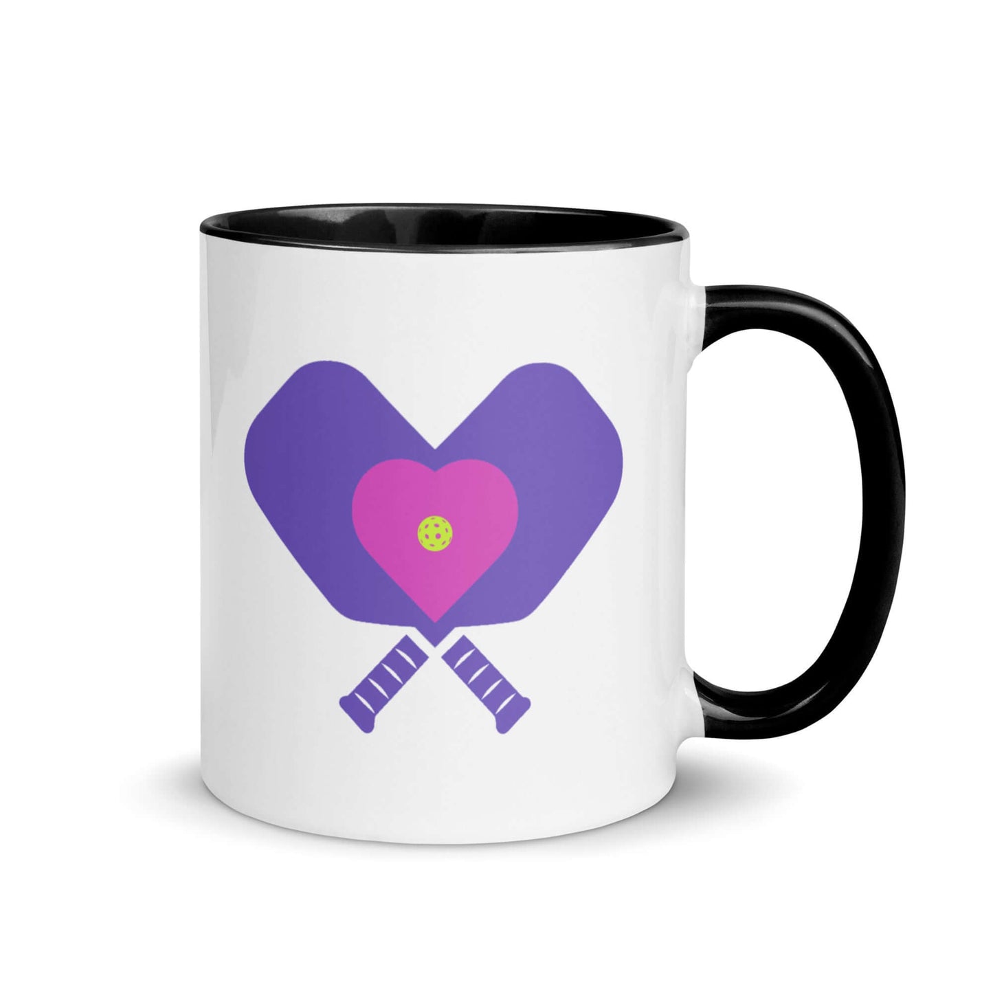 LOVE Pickleball Accent Mug with heart and paddle graphic, perfect for pickleball lovers and vibrant drinkware collection.