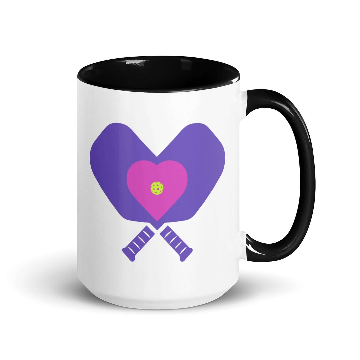 LOVE Pickleball Accent Mug with heart and paddles design, perfect for pickleball enthusiasts.