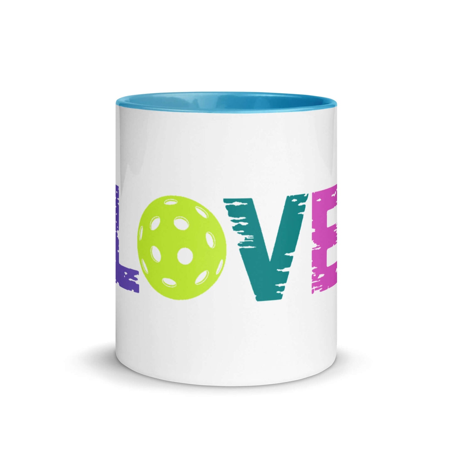 LOVE Pickleball Mug with vibrant colors and a fun design, perfect for pickleball fans and morning beverages.