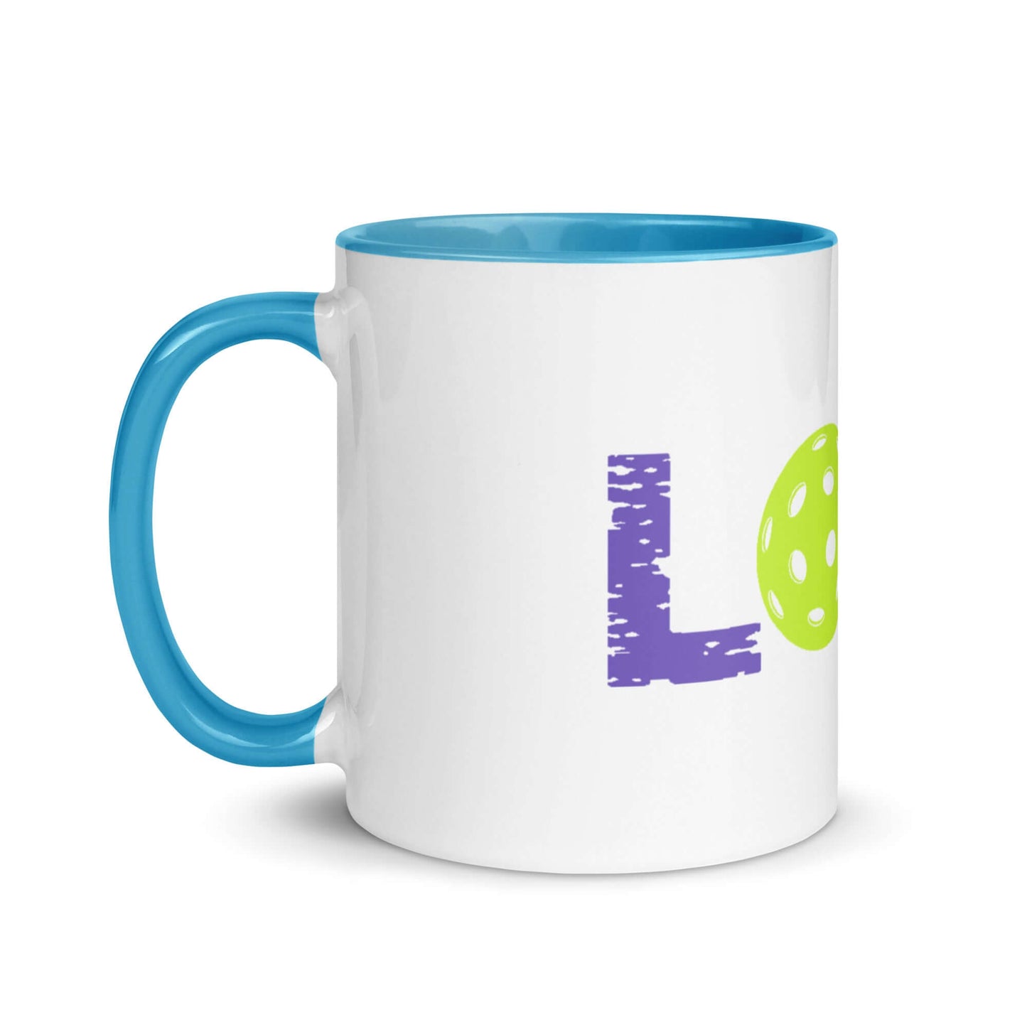 LOVE Pickleball Mug with vibrant colors and playful design, perfect for pickleball enthusiasts.