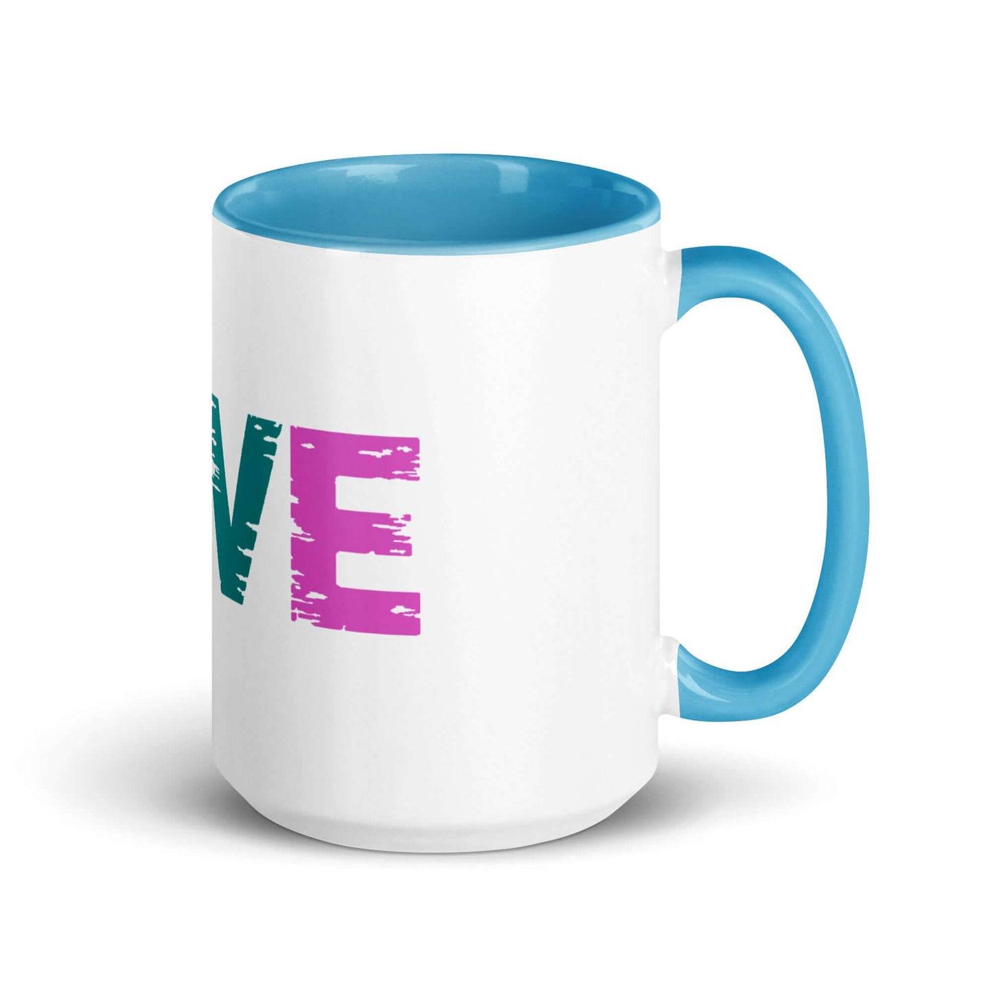 LOVE Pickleball Mug with colorful design and blue handle, perfect for energizing your morning beverage.