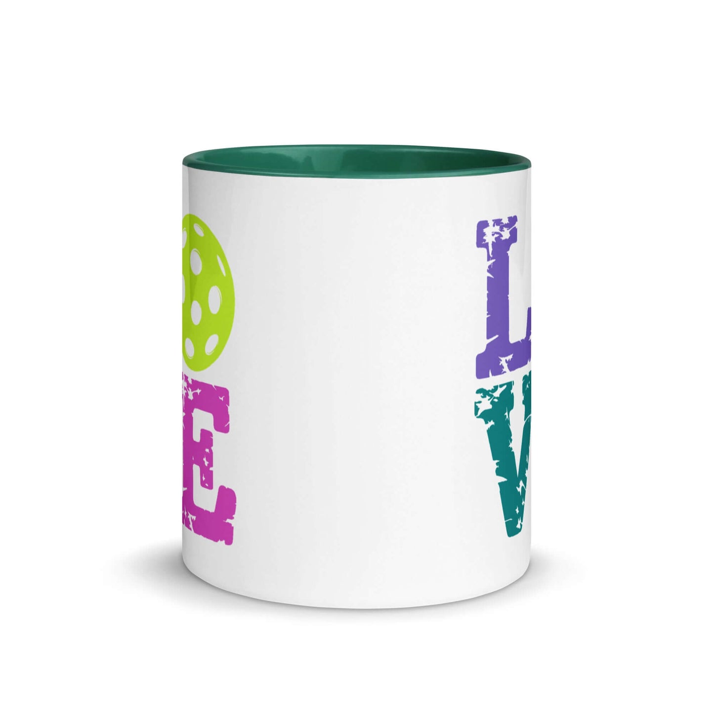 LOVE Pickleball Accent Mug with vibrant colors and playful design for pickleball lovers.