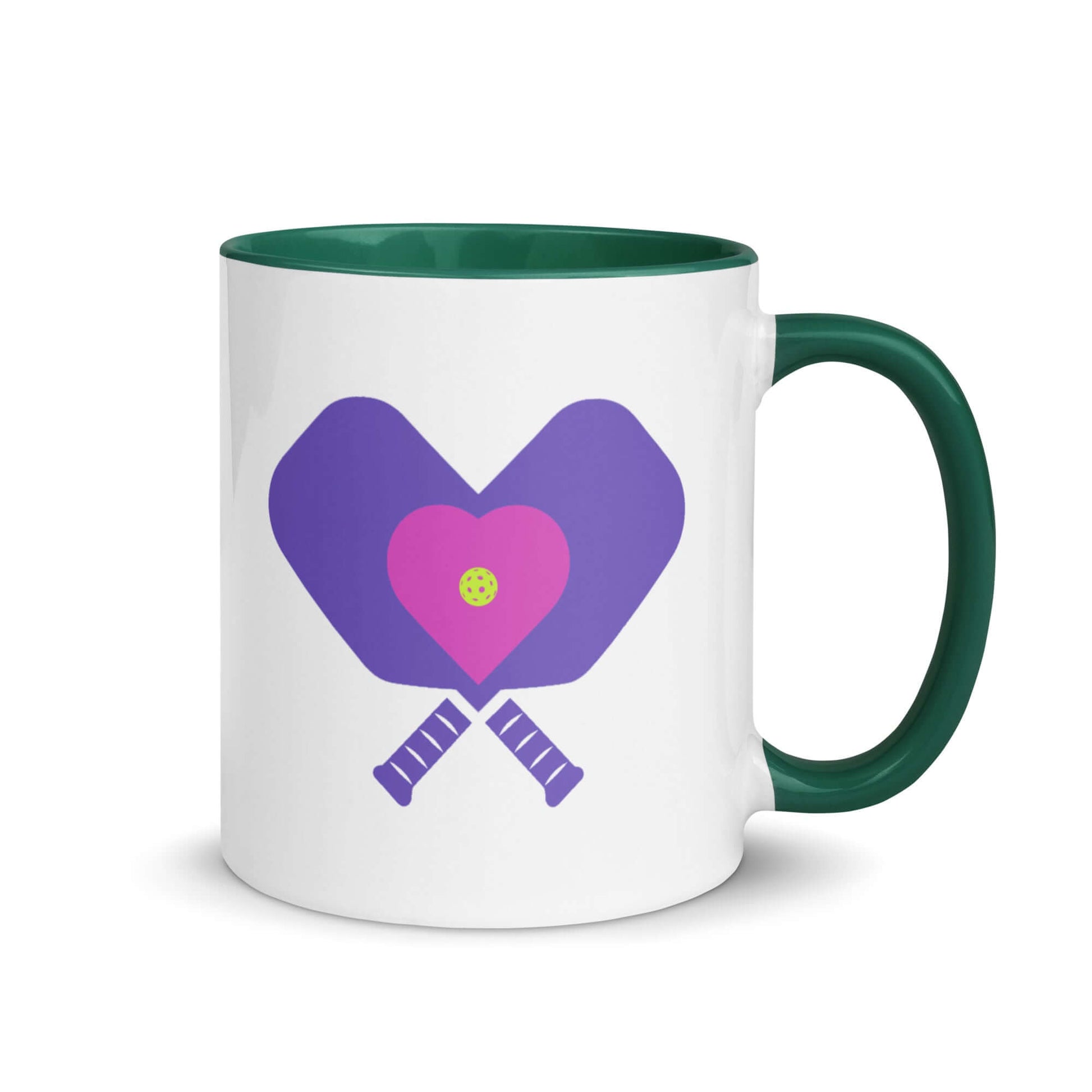 LOVE Pickleball Accent Mug with heart and paddle design, colorful drinkware for pickleball enthusiasts.