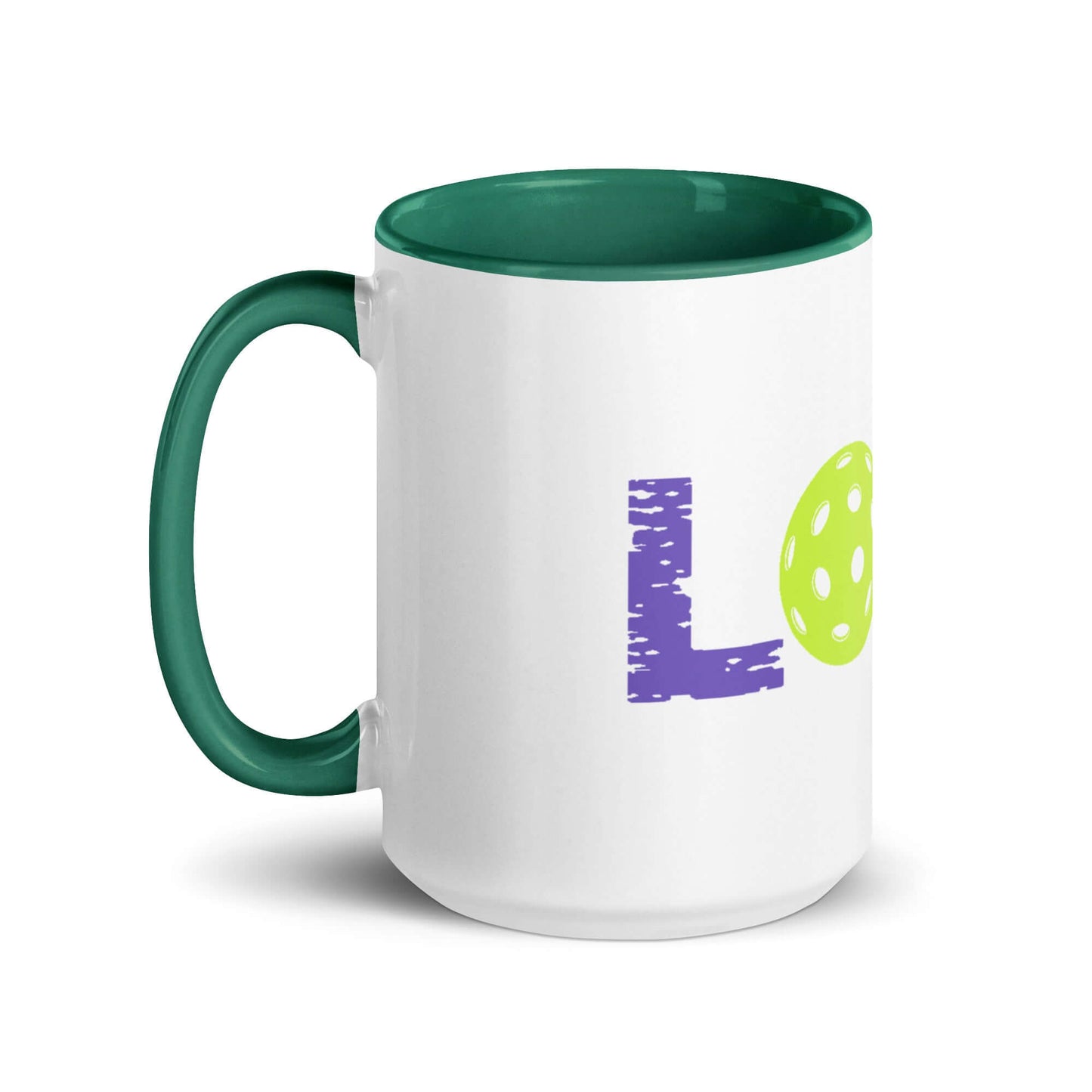 LOVE Pickleball Mug with colorful design, featuring vibrant lettering and a playful pickleball graphic.