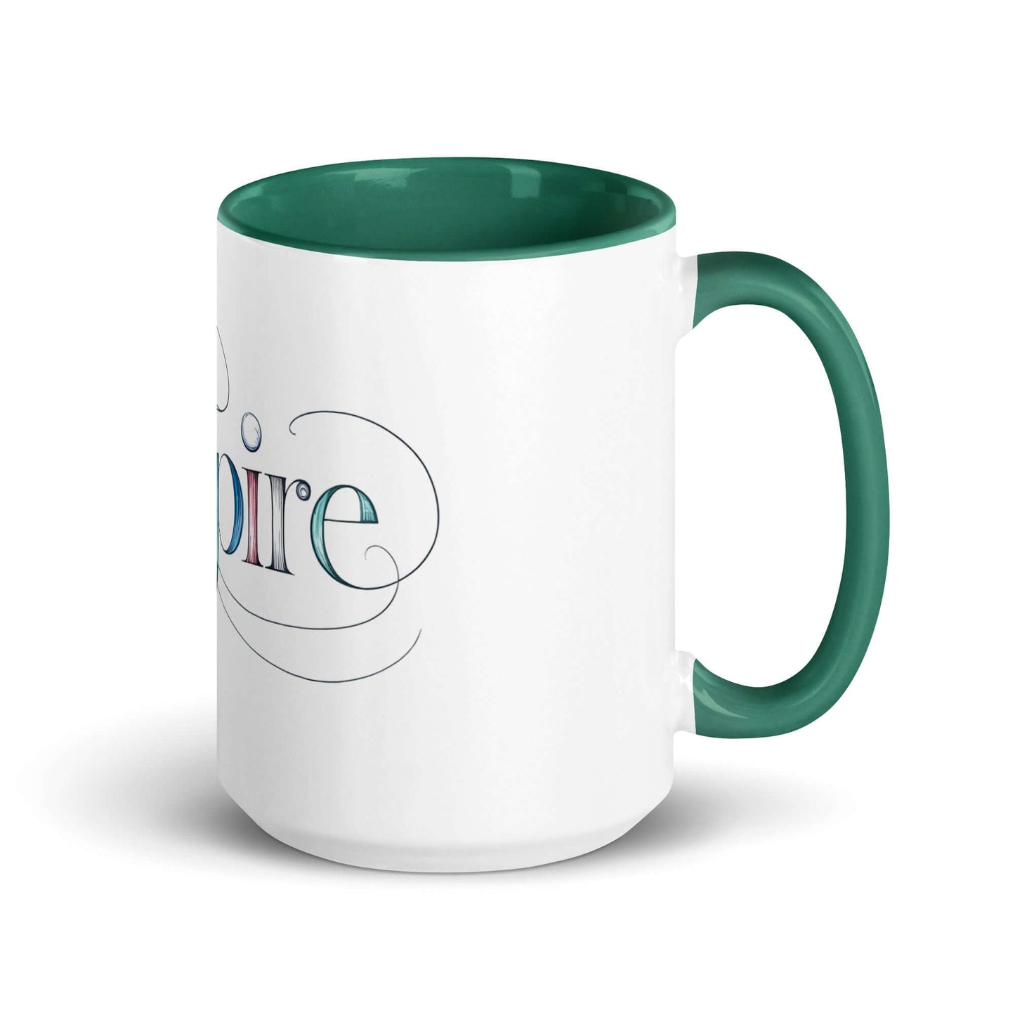 Inspire Sketch Mug with vibrant green interior and elegant word art design, perfect for creative mornings.