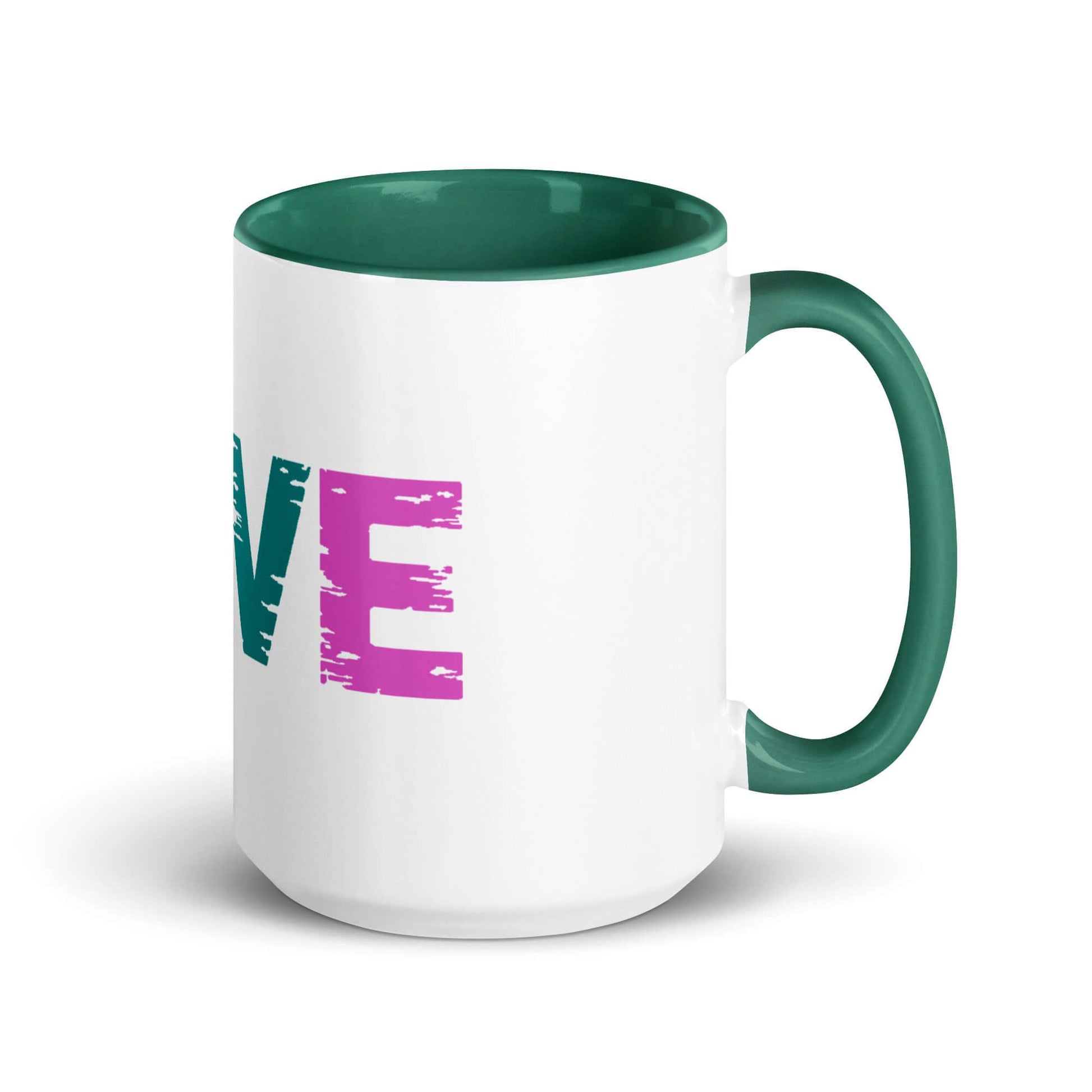 LOVE Pickleball Mug with colorful design and green handle, perfect for pickleball fans.