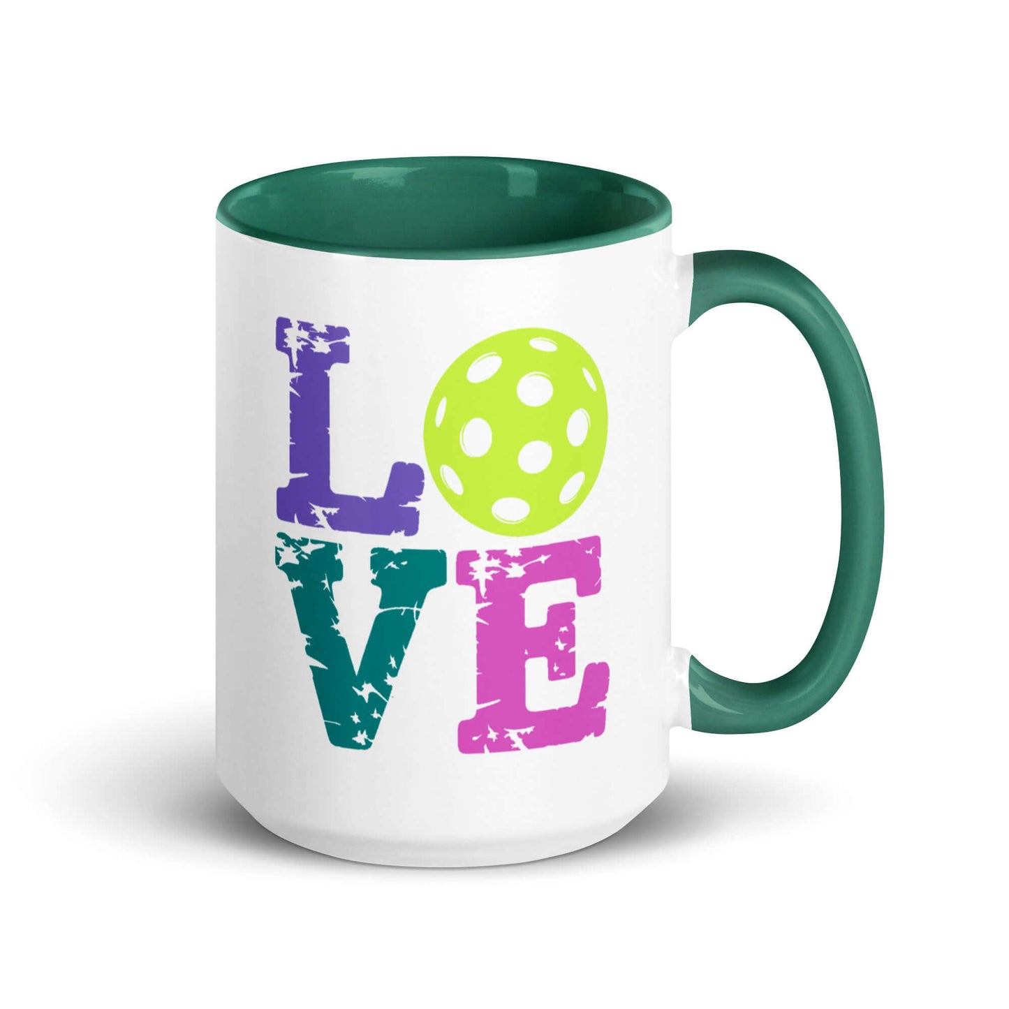 LOVE Pickleball Accent Mug with vibrant colors and a playful pickleball design, perfect for mornings.