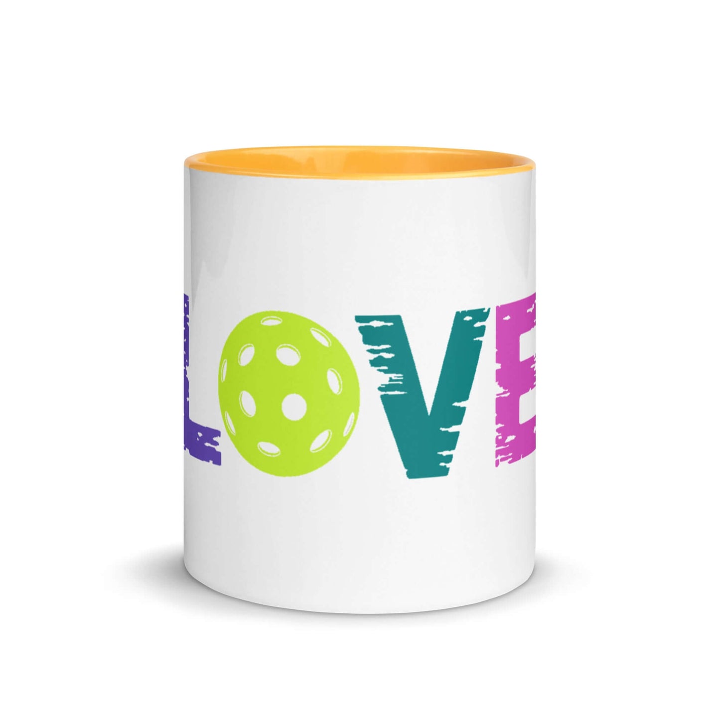 LOVE Pickleball Mug featuring vibrant colors and playful design, perfect for pickleball enthusiasts.