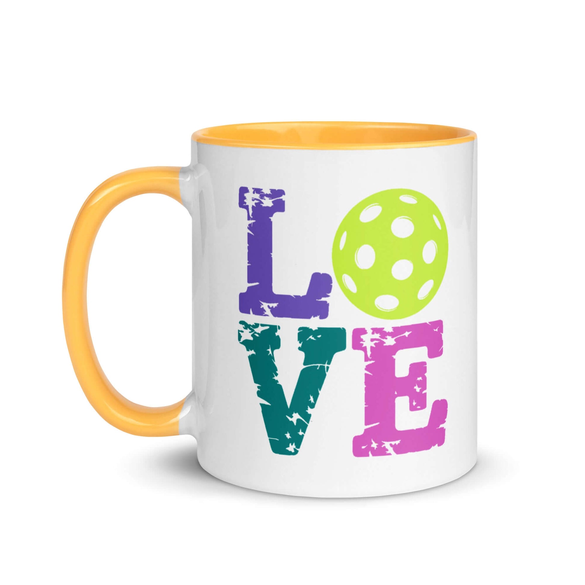 LOVE Pickleball Accent Mug with vibrant colors and pickleball design for enthusiastic players.