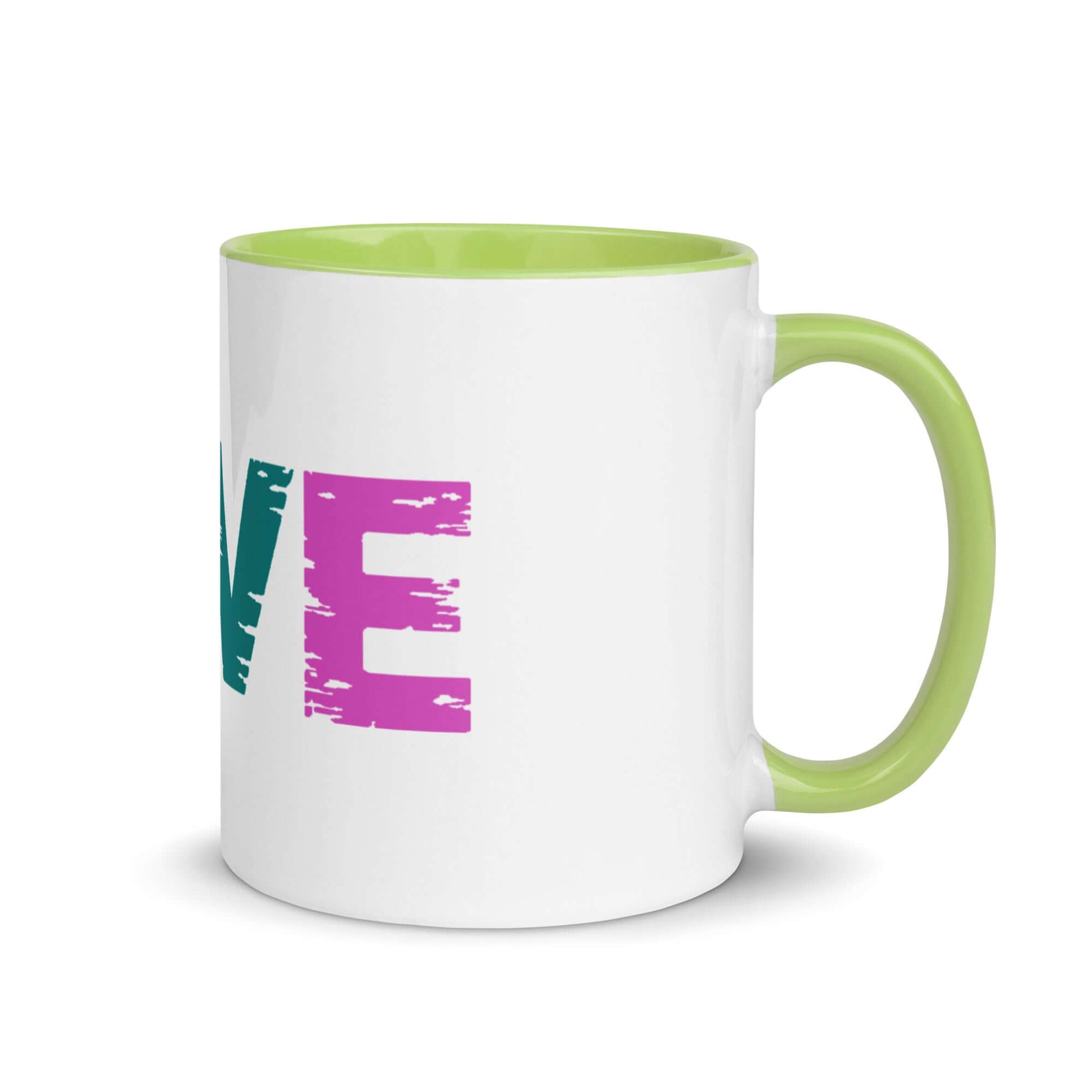 LOVE Pickleball Mug with vibrant colors and green handle, perfect for pickleball fans.