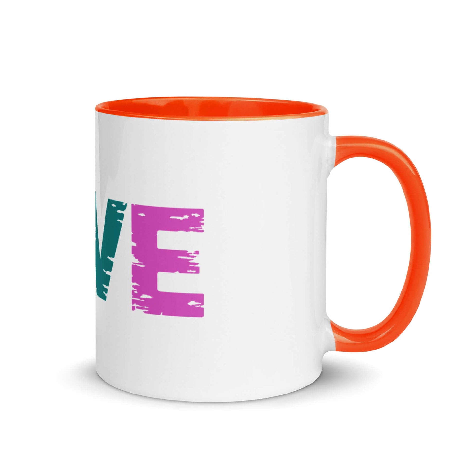 LOVE Pickleball Mug with vibrant colors and orange interior, perfect for morning coffee or tea.