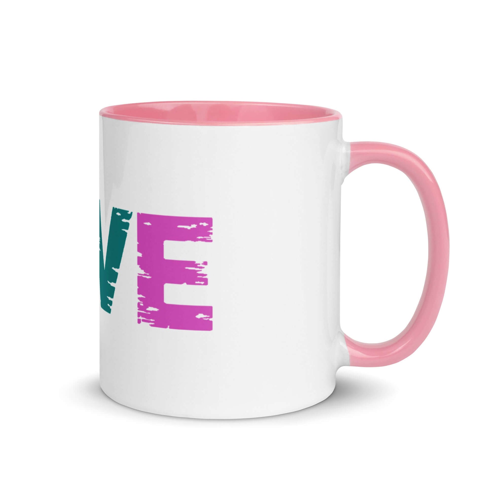 LOVE Pickleball Mug with pink interior and colorful text, perfect for energetic mornings.