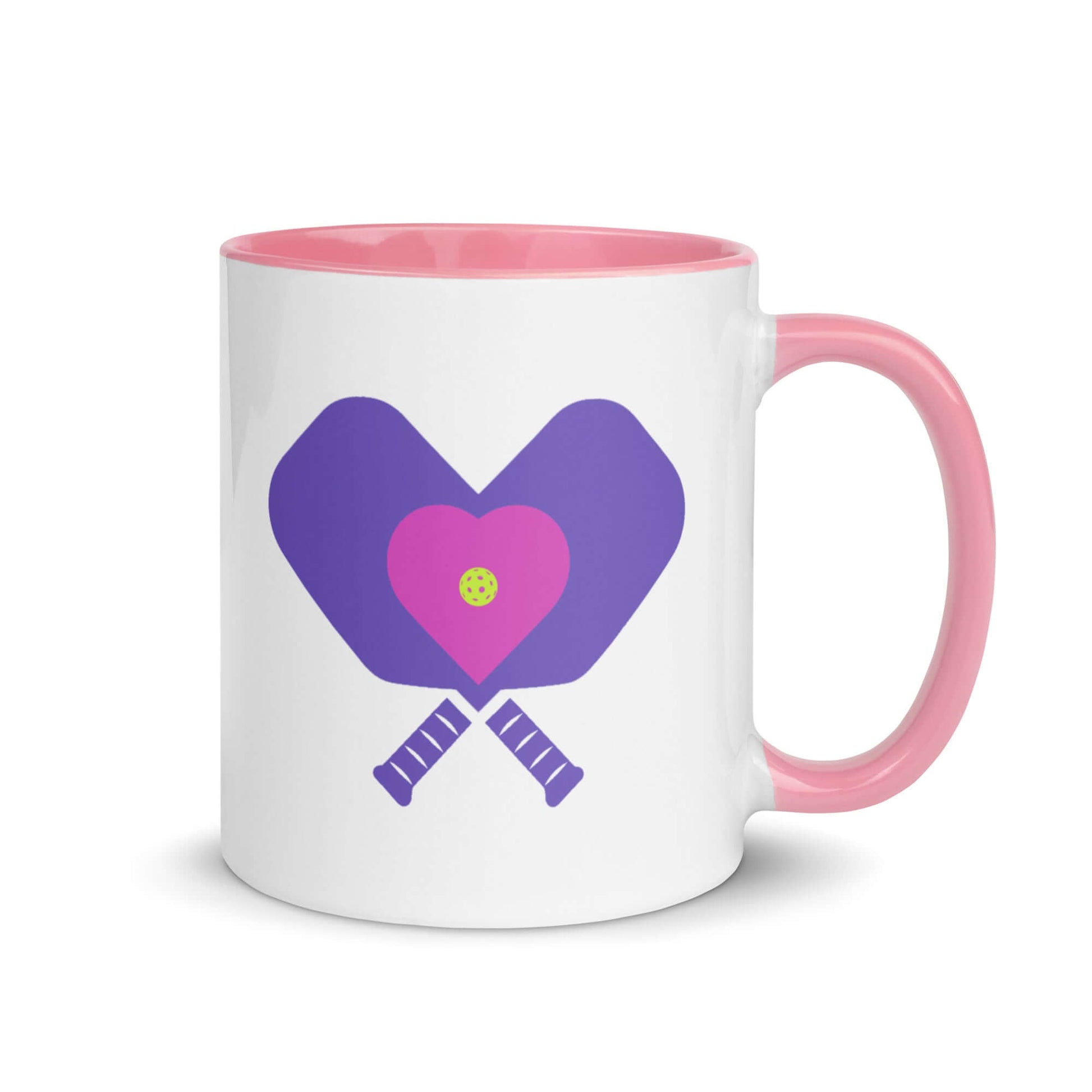 LOVE Pickleball Accent Mug with heart and paddles design, perfect for pickleball enthusiasts.