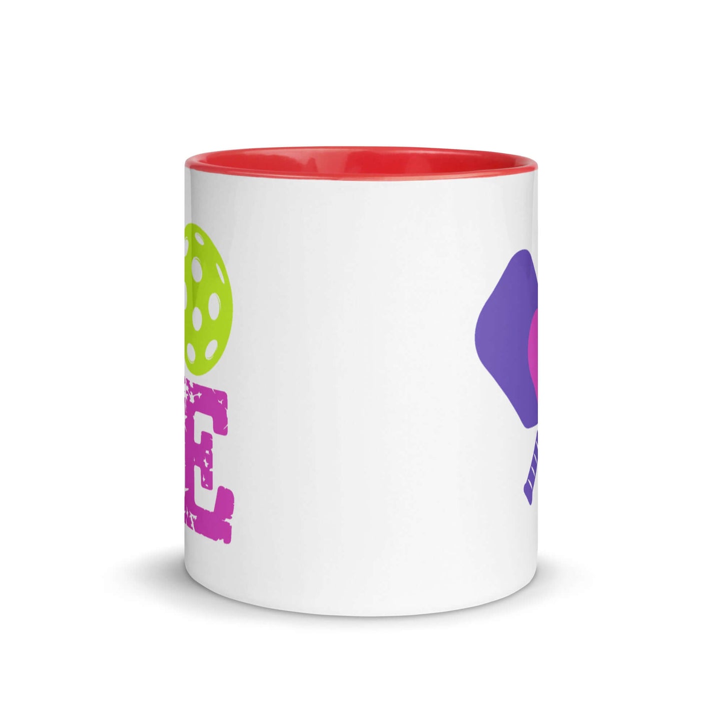 LOVE Pickleball Accent Mug with vibrant colors and playful design, perfect for pickleball enthusiasts.