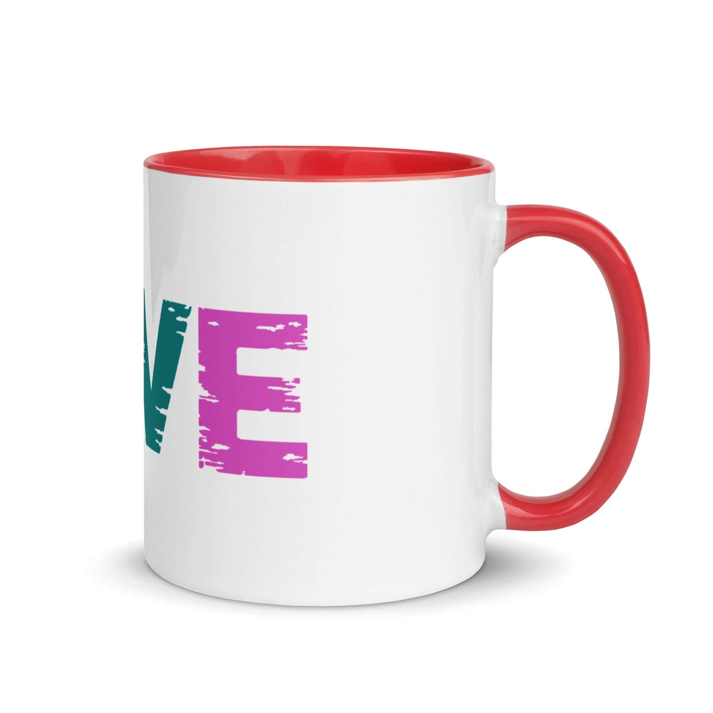 LOVE Pickleball Mug with colorful design and red handle, perfect for pickleball enthusiasts, in 11 oz and 15 oz sizes.