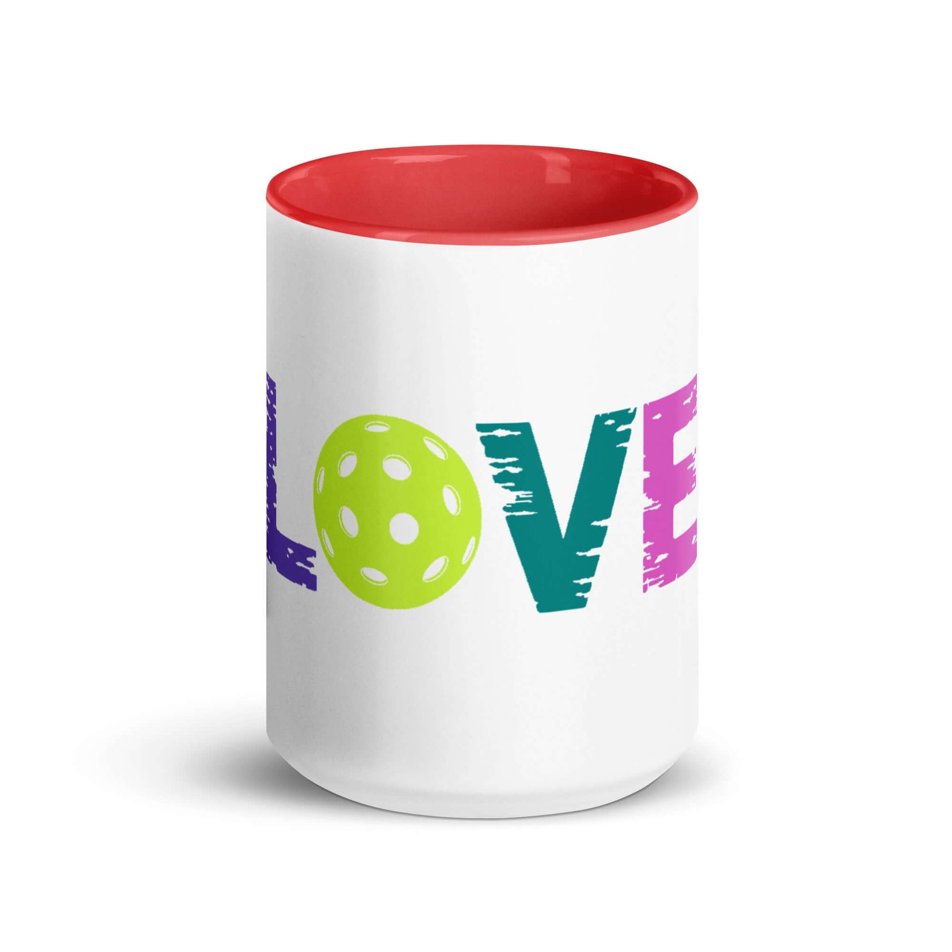 LOVE Pickleball Mug with colorful design, perfect for energizing your morning coffee or tea.