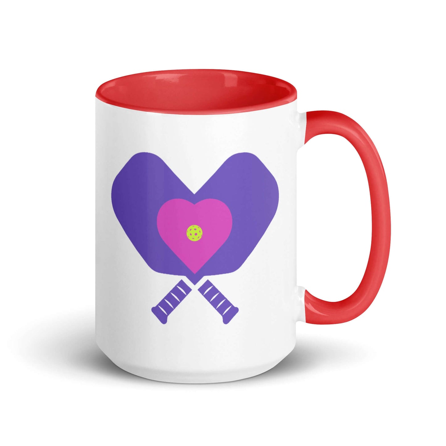 Vibrant LOVE Pickleball Accent Mug with heart and paddle design, perfect for pickleball enthusiasts.