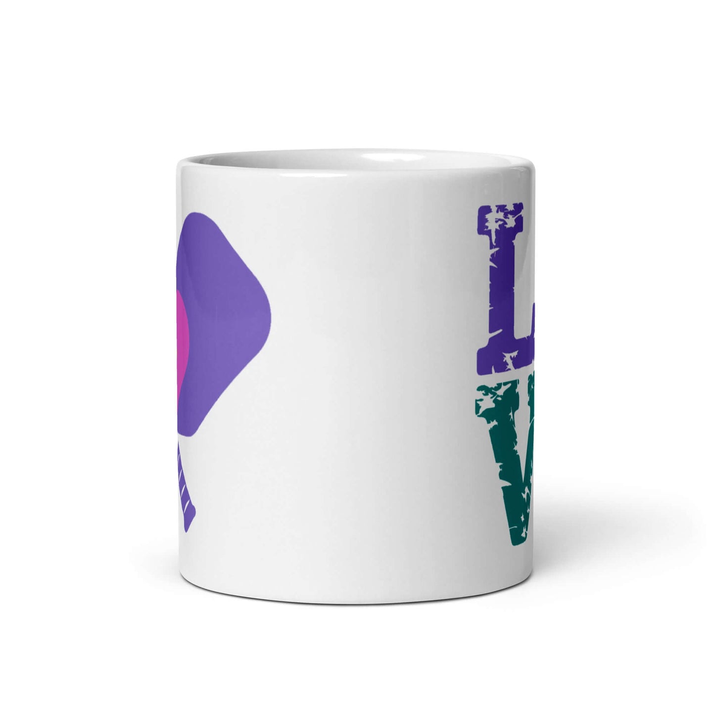 LOVE Pickleball white glossy mug design featuring colorful love-themed graphic.