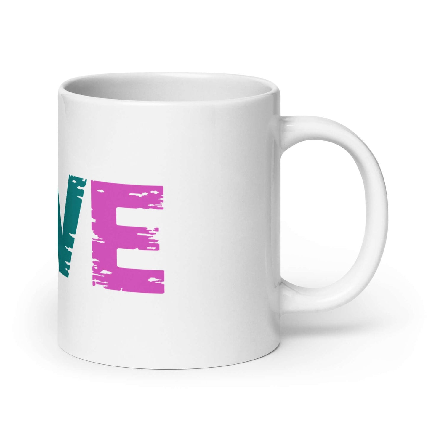 LOVE Pickleball white glossy mug featuring vibrant lettering for coffee or tea lovers.