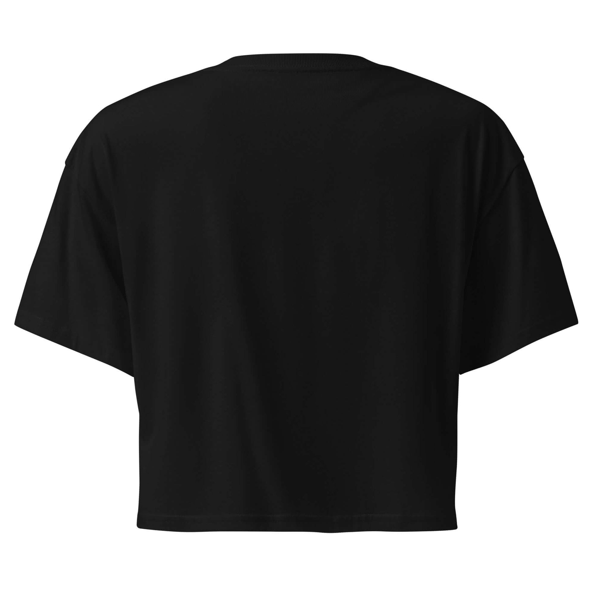 Back view of the Inspire Sketch Women's Crop Top in black, showcasing its stylish and comfortable design.