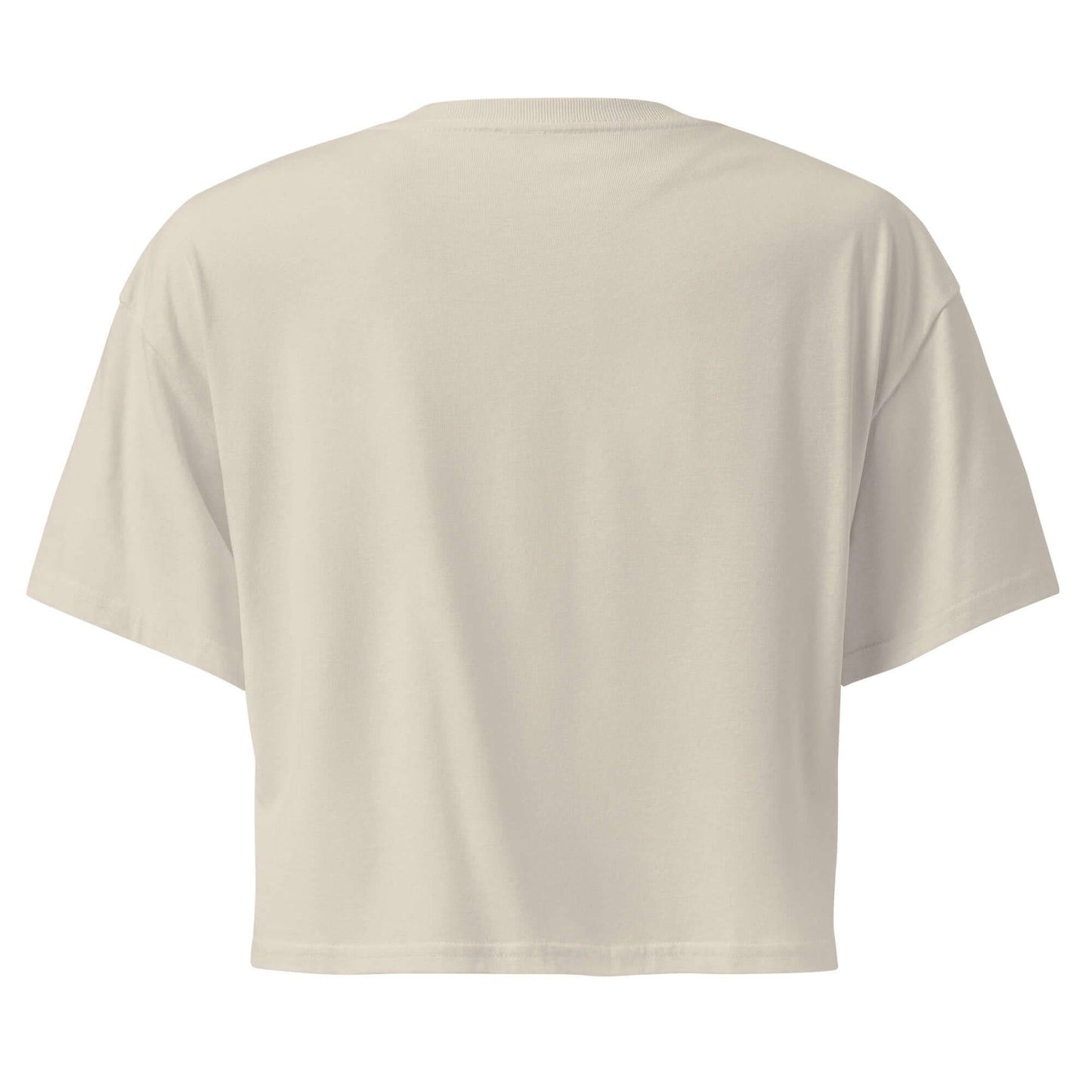 Back view of the Inspire Sketch Women's Crop Top, featuring a relaxed fit and soft beige fabric.