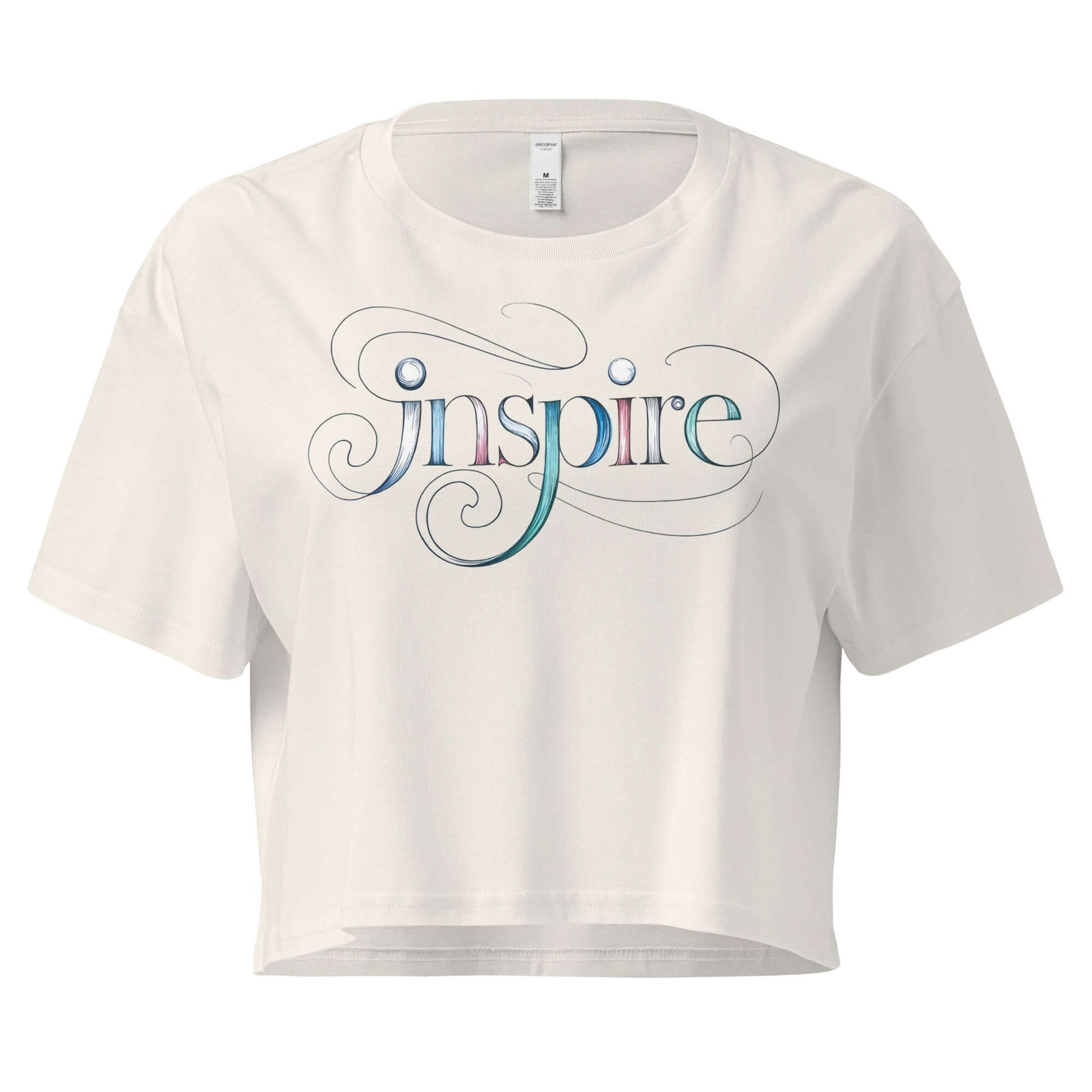 Inspire Sketch Women's Crop Top with elegant word art design, featuring the word "Inspire" in flowing letters and swirls.