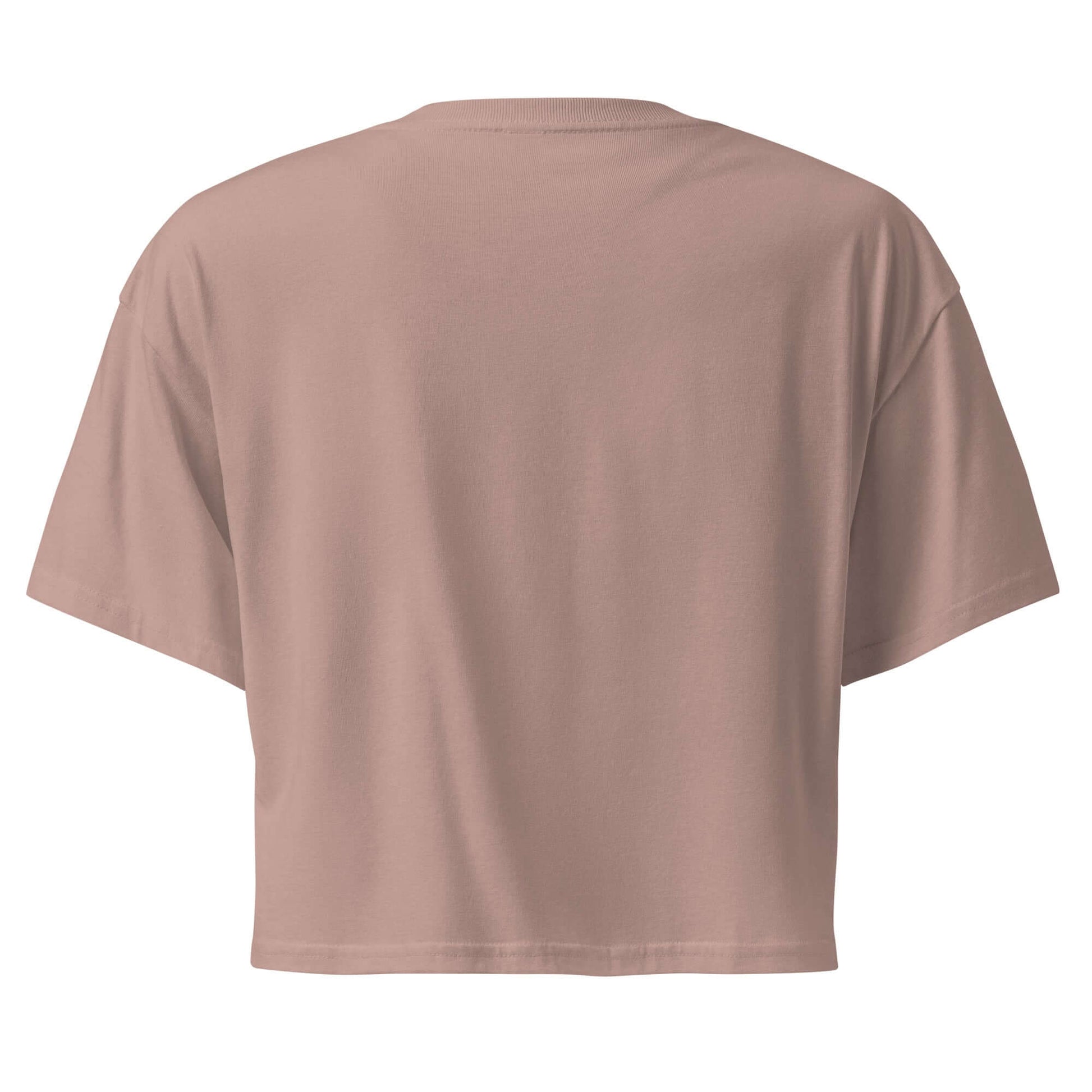 Back view of the Inspire Sketch Women's Crop Top in a stylish taupe color, showcasing its comfortable design.