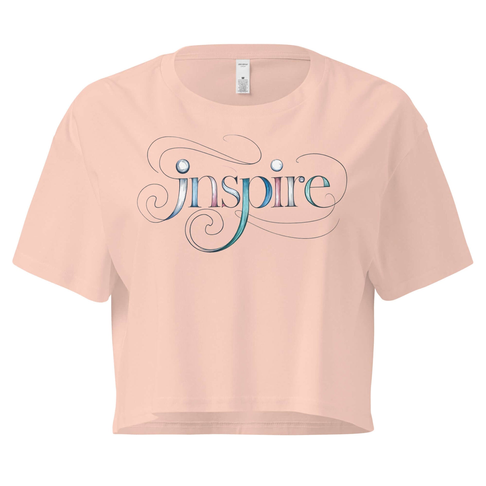 Inspire Sketch Women's Crop Top in soft pink with elegant word art design showcasing the word "Inspire."