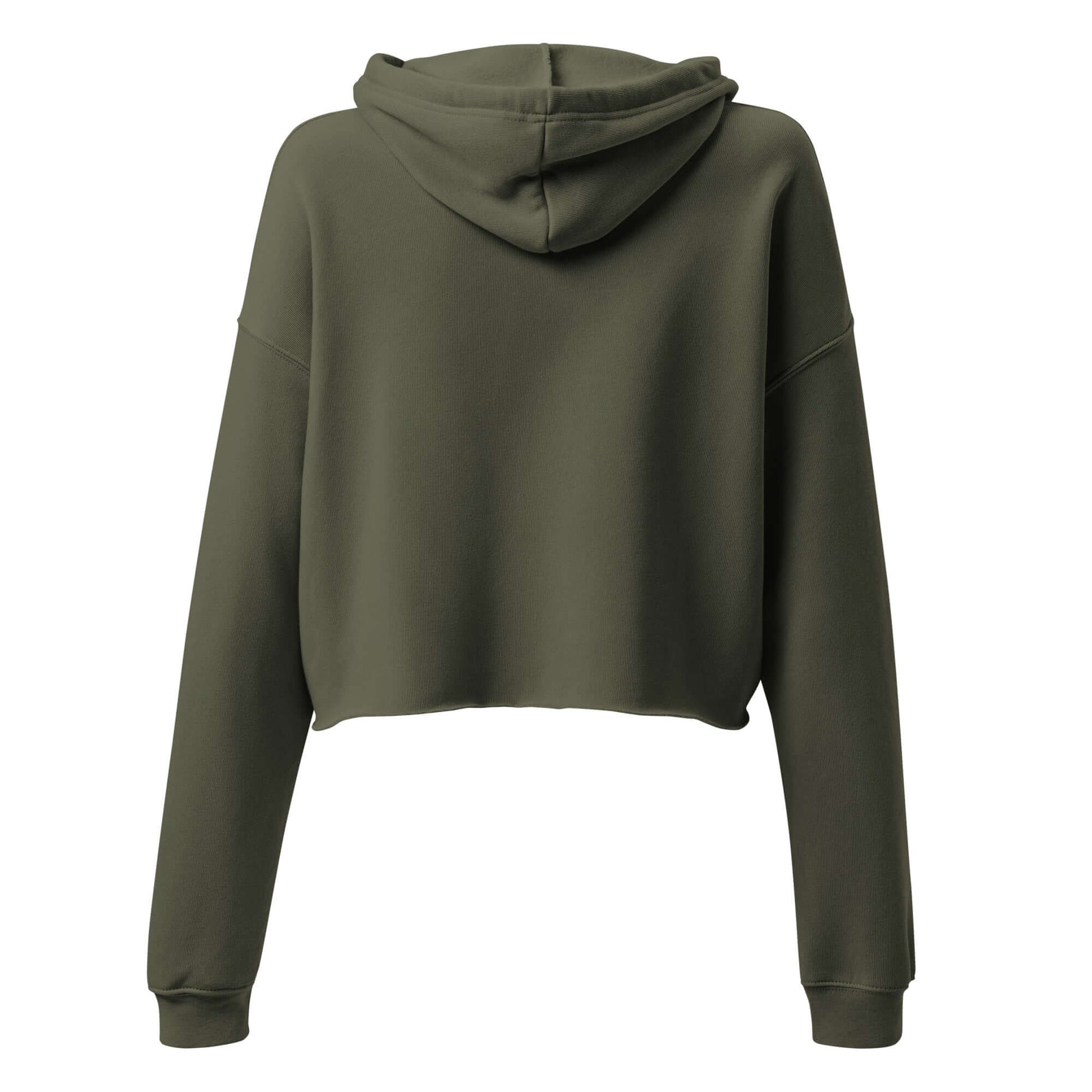 Back view of Women's LOVE Pickleball Crop Hoodie in olive green with a stylish cropped design.