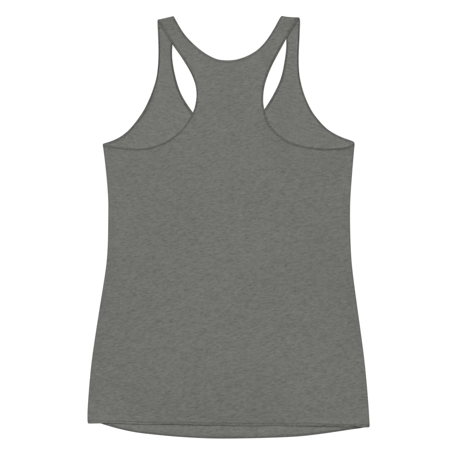 Women's Inspire Elegance Racerback Tank in gray, designed for comfort and positivity, ideal for workouts and casual outings.